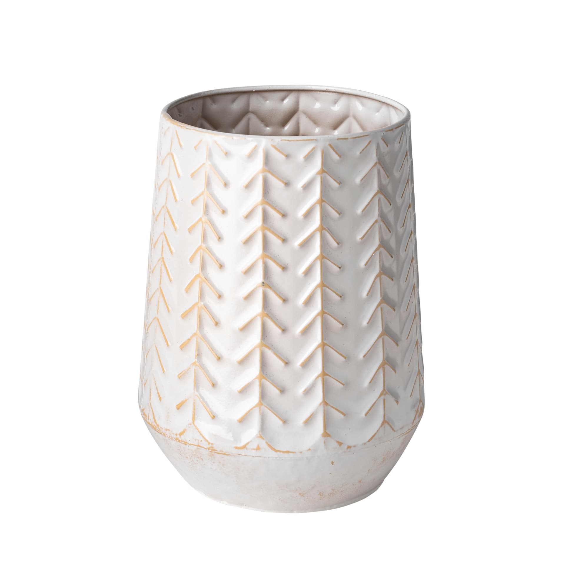 Gemma II Metal Glossy White Chevron Vase — product photograph