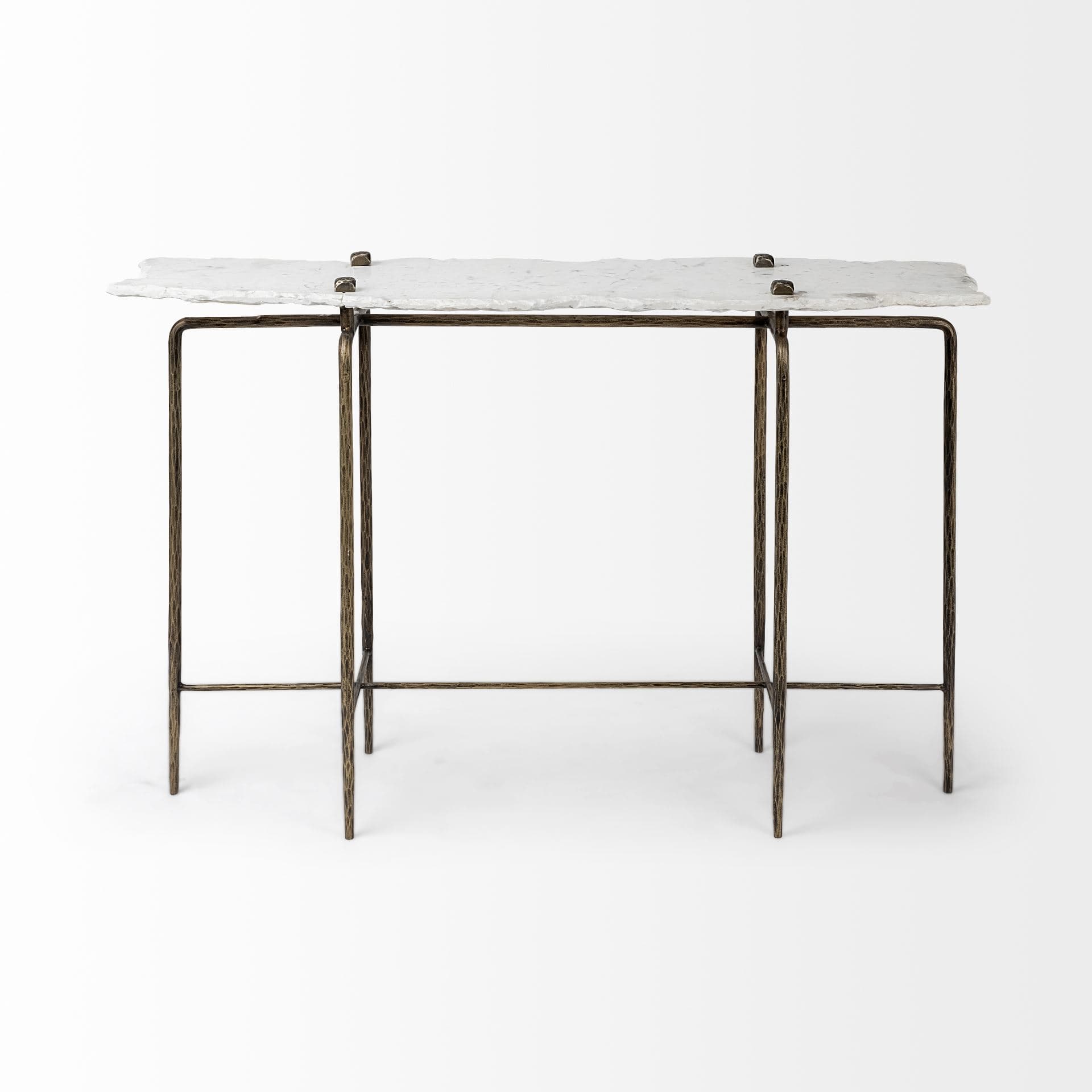 Pinera III 49L x 17W White Marble Top Gold-Toned Iron Base Console Table — product photograph