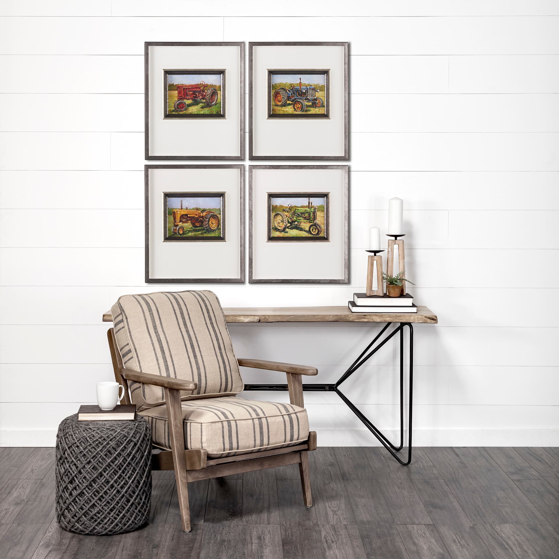 Rustic Tractors I by Mercana Studio a Hand Embellished Textured Framed Art Print Matted under Glass — in a styled room