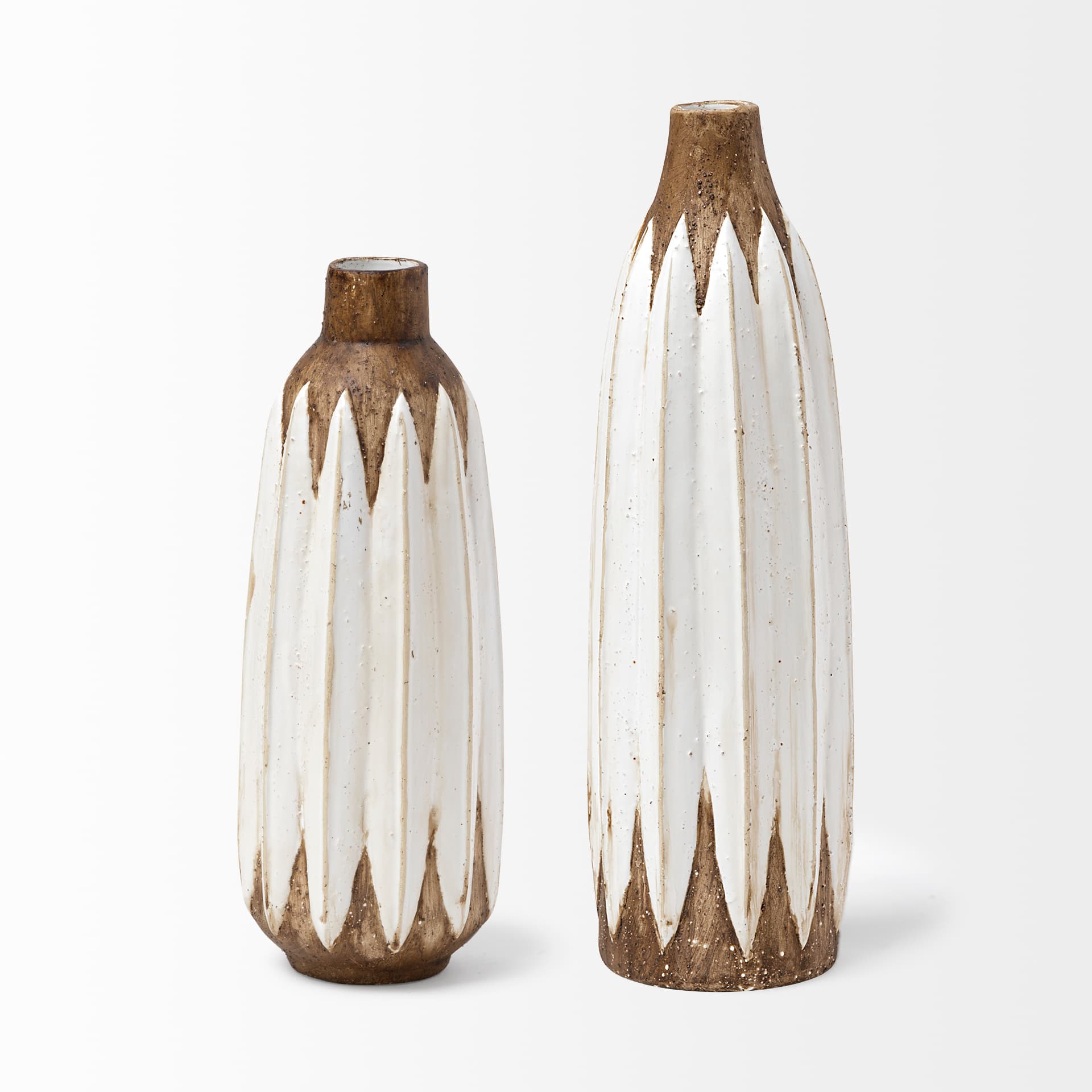 Sisko I Short Rustic Brown White Ceramic Vase — product photograph