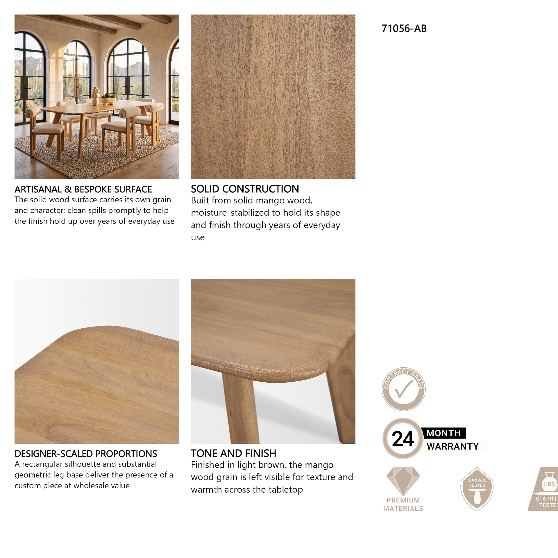 Welborn 84"L x 42"W Rectangular Dining Table | Modern | Light Brown Wood | Seats 8 — product photograph