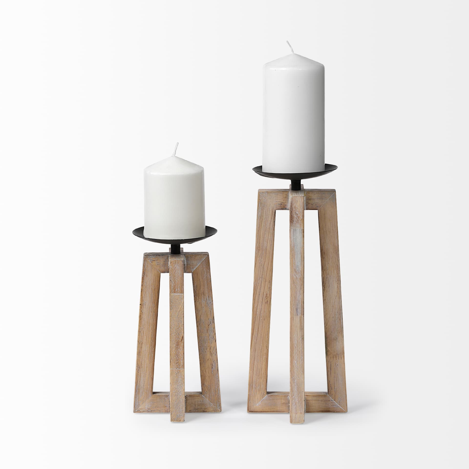 Astra Small Light Brown Wood Pedestal Base Table Candle Holder — product photograph
