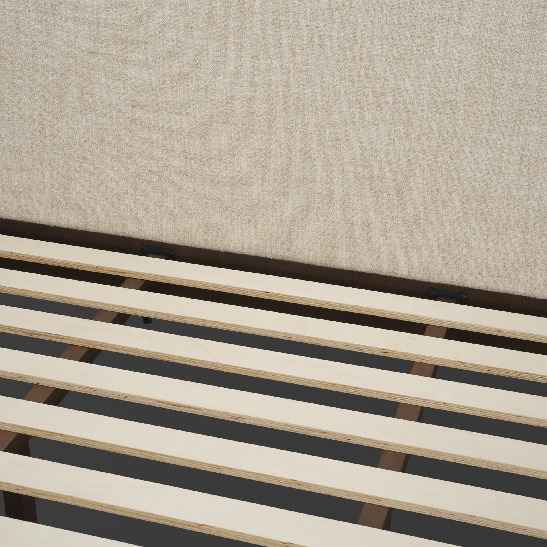Holden King Upholstered Bedframe | Shelter Headboard | Oatmeal Performance Fabric — product photograph