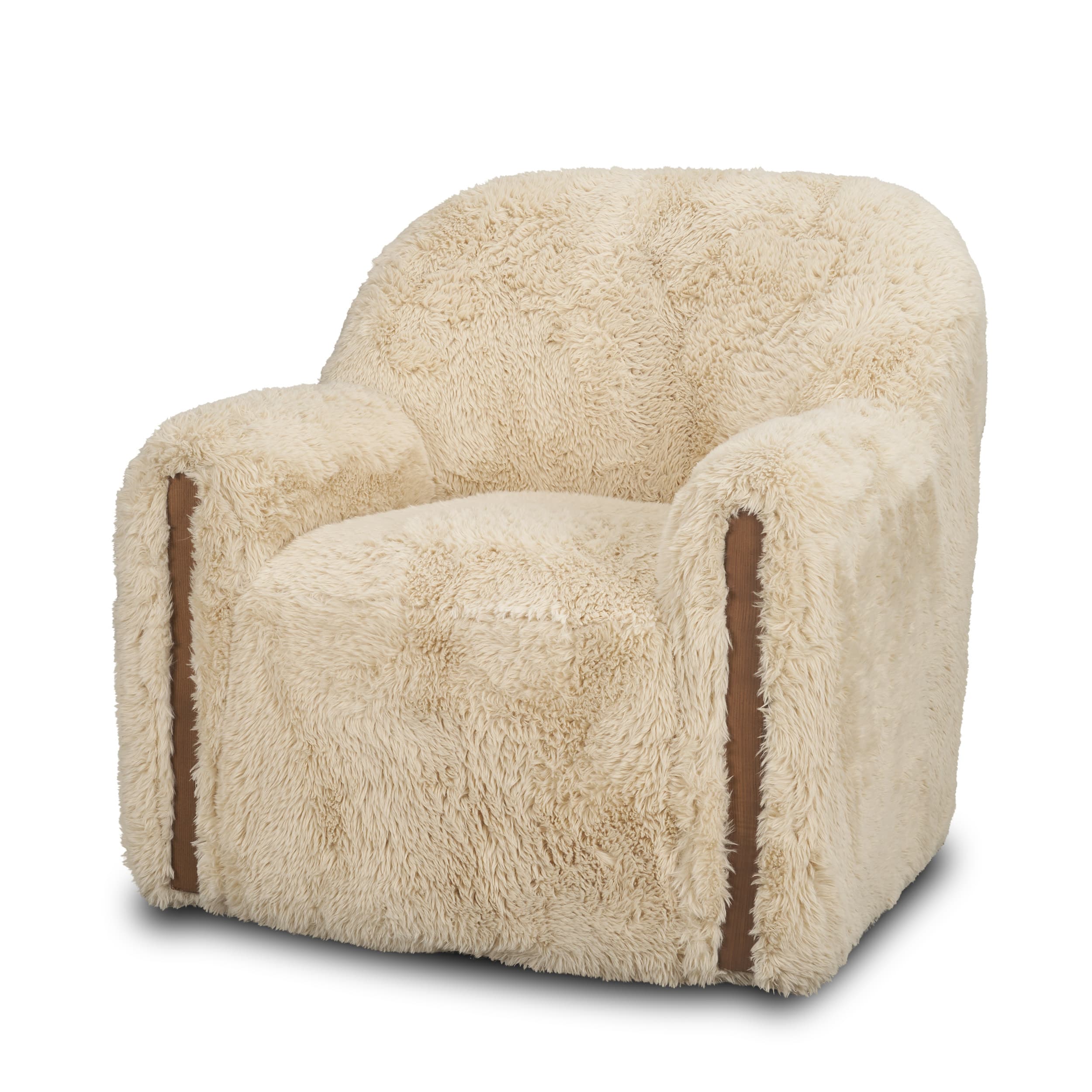 Huntley Cream Faux Fur Fabric Swivel Accent Chair — product photograph