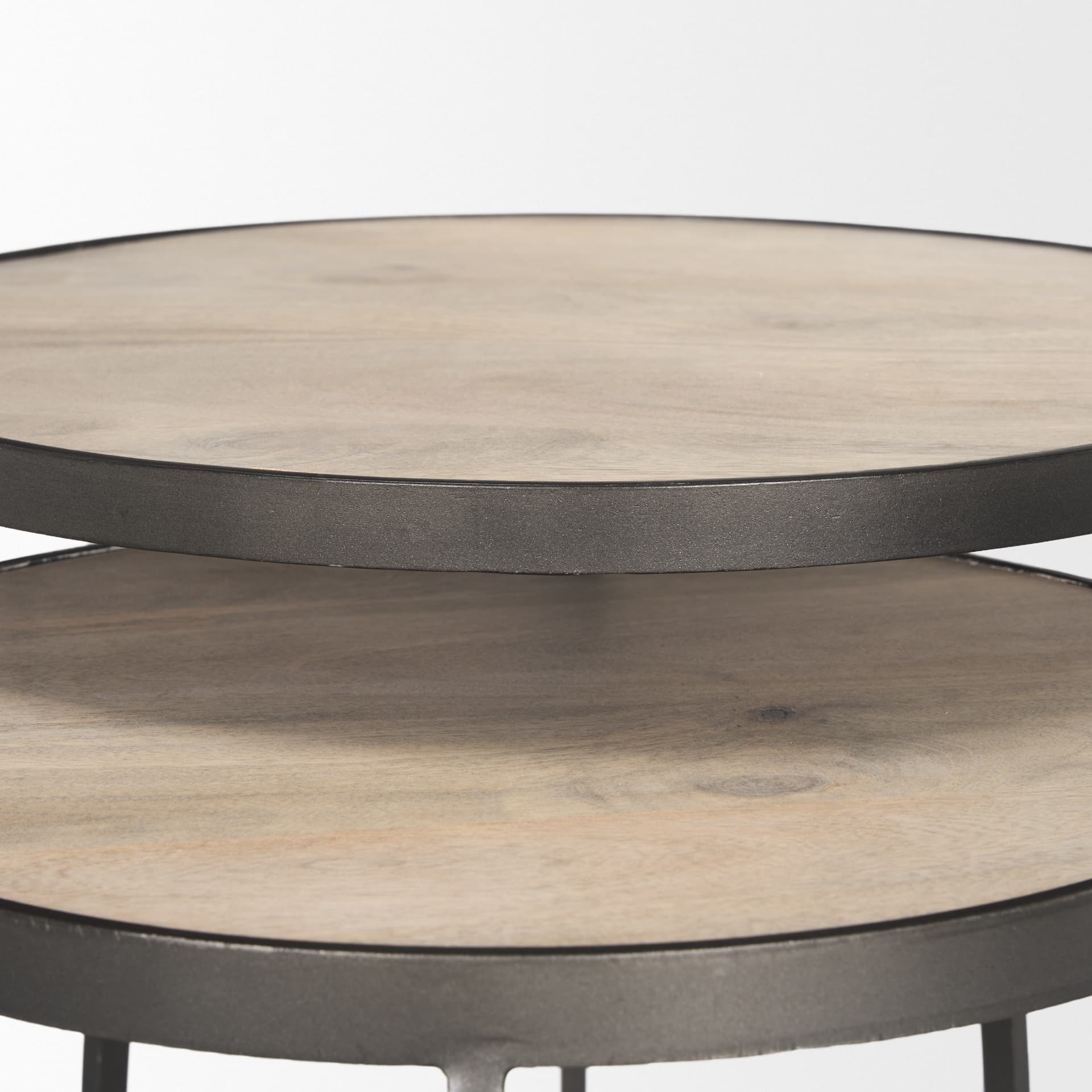Clapp Round Light Brown W/ White Wash Wood and Silver Metal Nesting Accent Tables (Set of 2) — product photograph