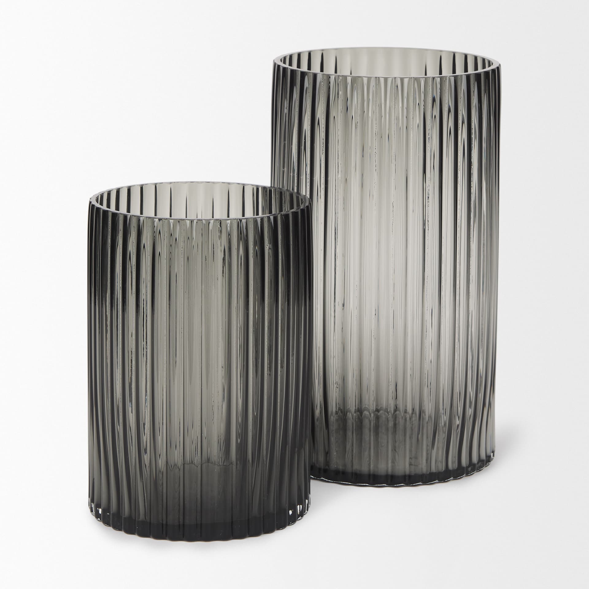 Dawn 11.4" Ribbed Smoke Gray Glass Vase — product photograph