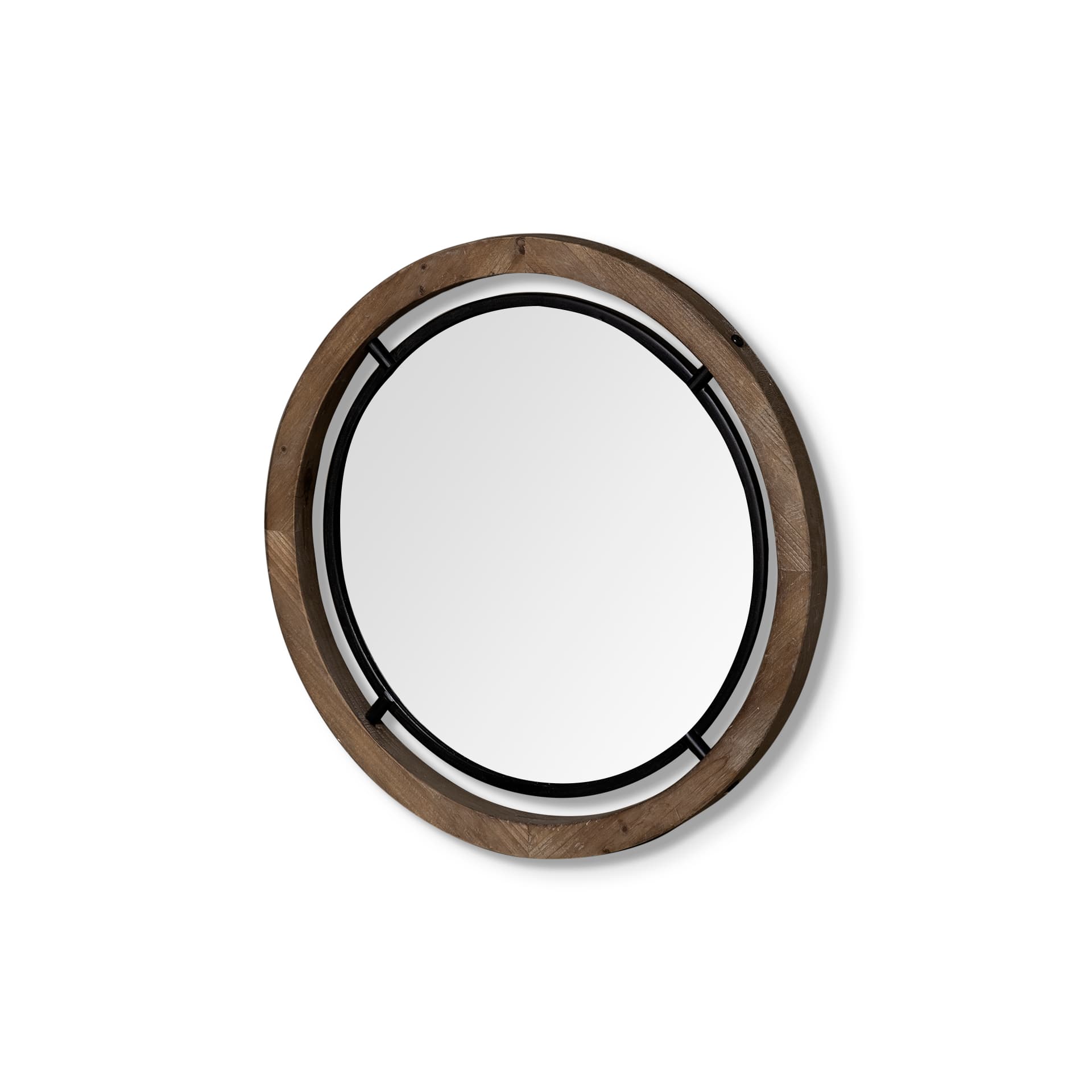 Josi 19" Brown Wood and Black Metal Frame Mirror — product photograph