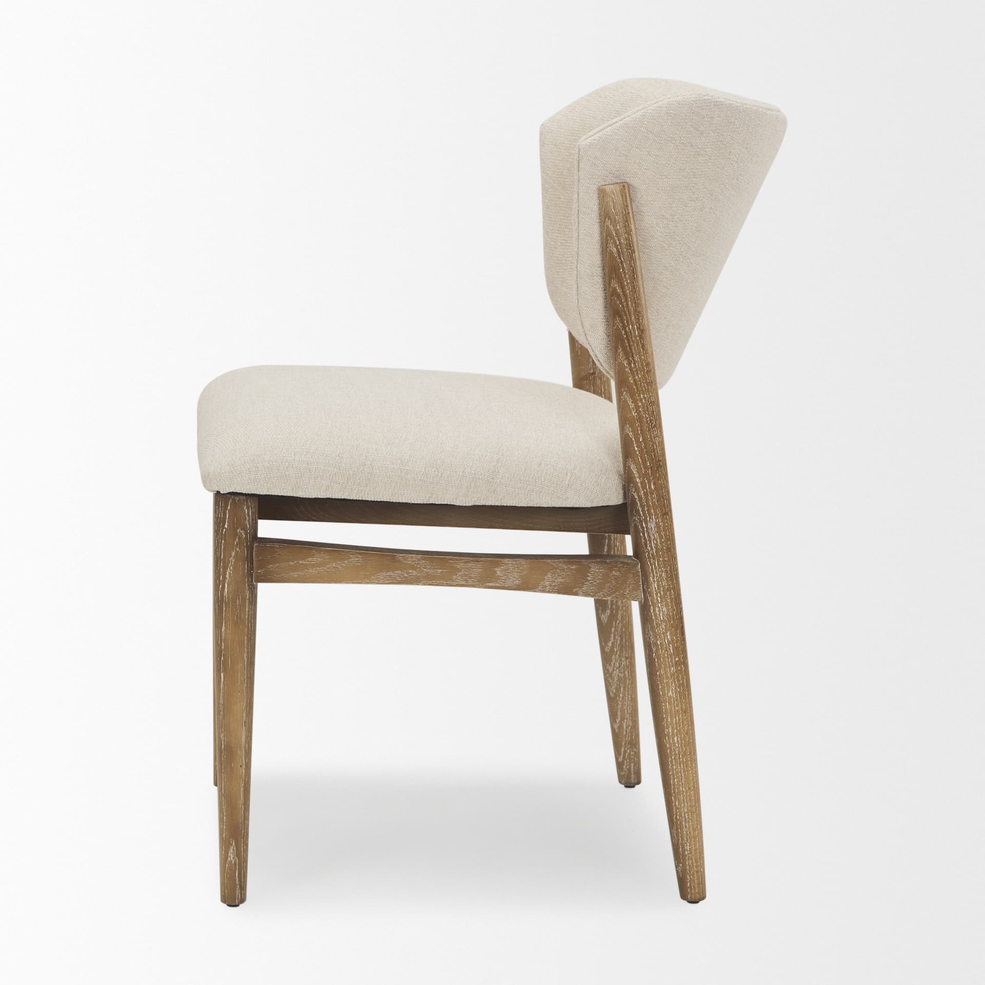 Cline Curved Back Dining Side Chair | Cream Fabric w/ Brown Wood — product photograph