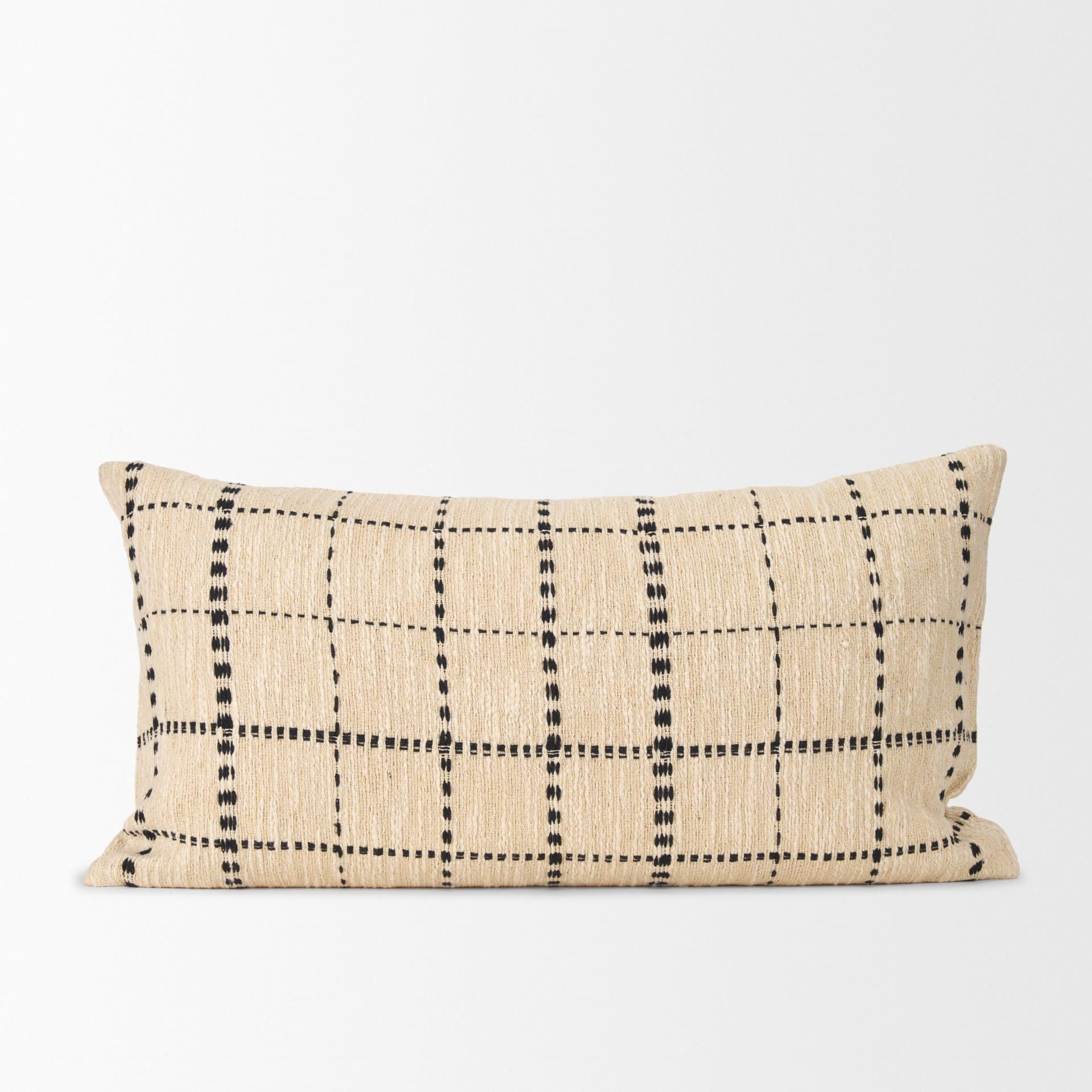 Jaela 14x26 Beige and Black Striped Lumbar Pillow Cover w/Down Filler — product photograph