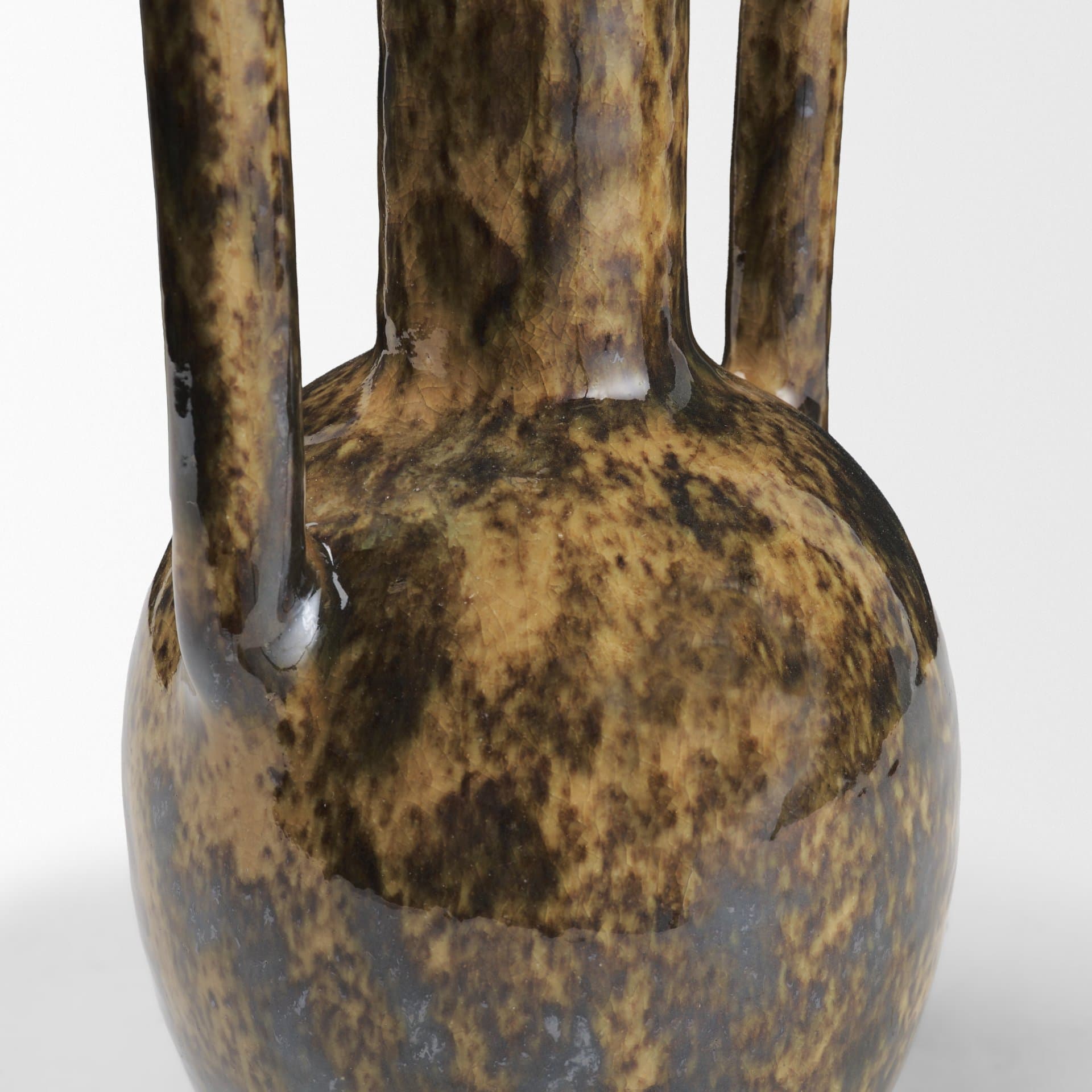 Aven Mottled Brown Glazed Ceramic Tall Neck Decorative Vase w/ Handles — product photograph