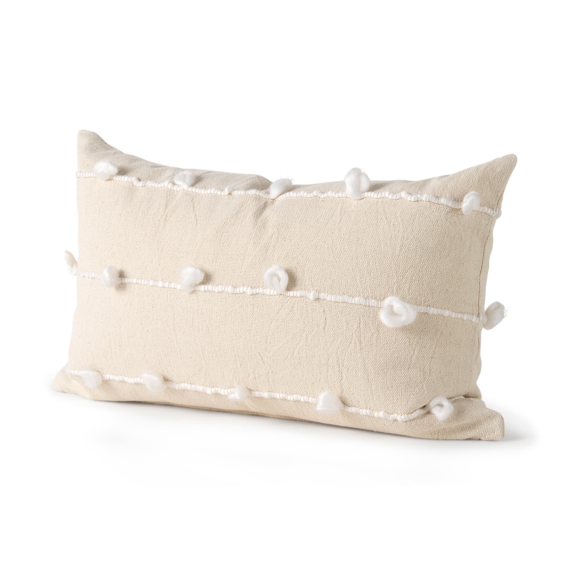 Erica 13x21 Cream With White Detail Pillow Cover w/Down Filler — product photograph