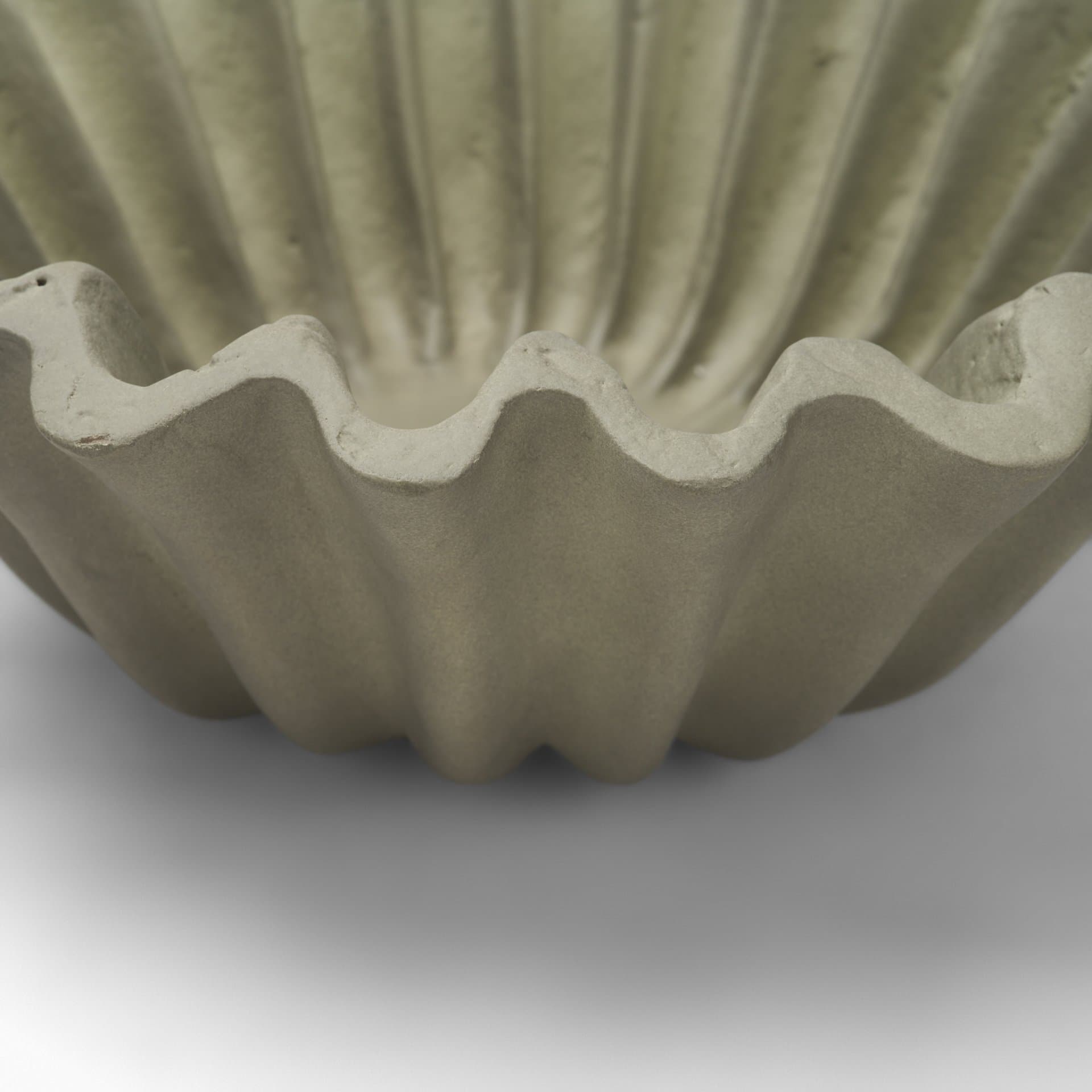 Camelia Small Fluted Sage Green Paper Mache Round Centerpiece Bowl — product photograph