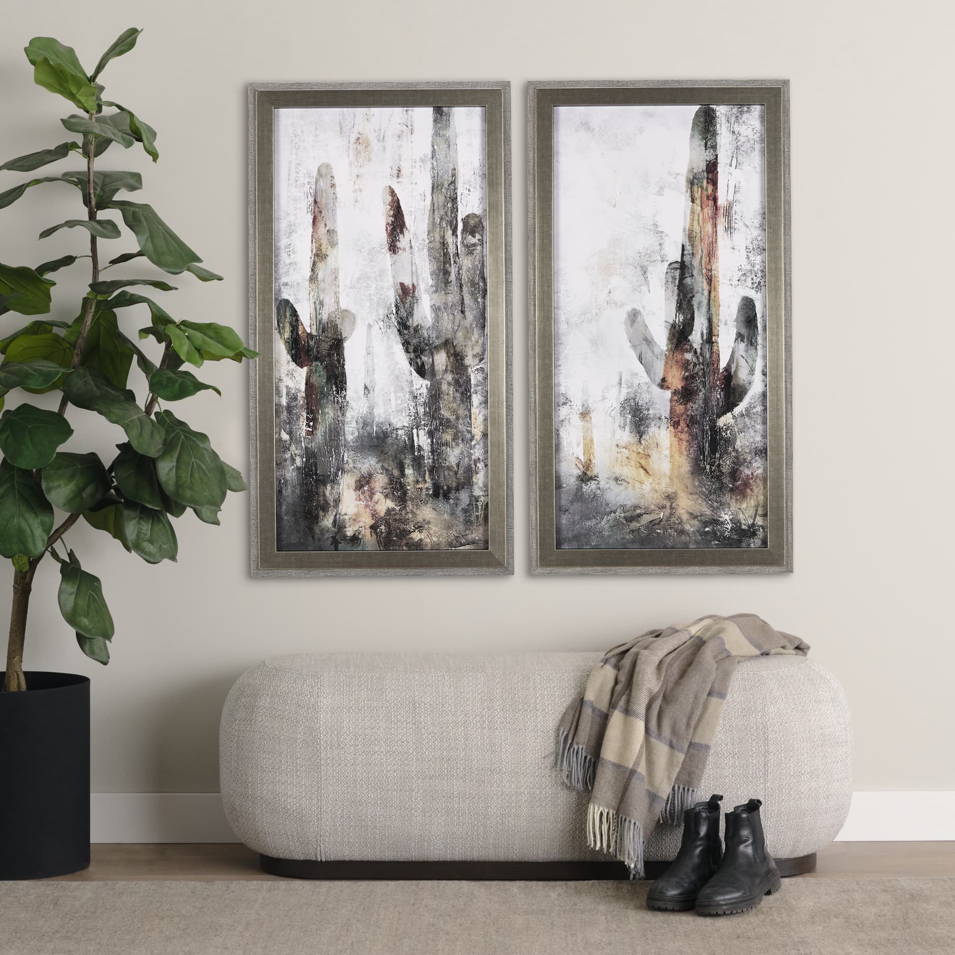 Saguaro Forest 31 by Scott Brems a Hand Embellished Textured Framed Art Print — in a styled room