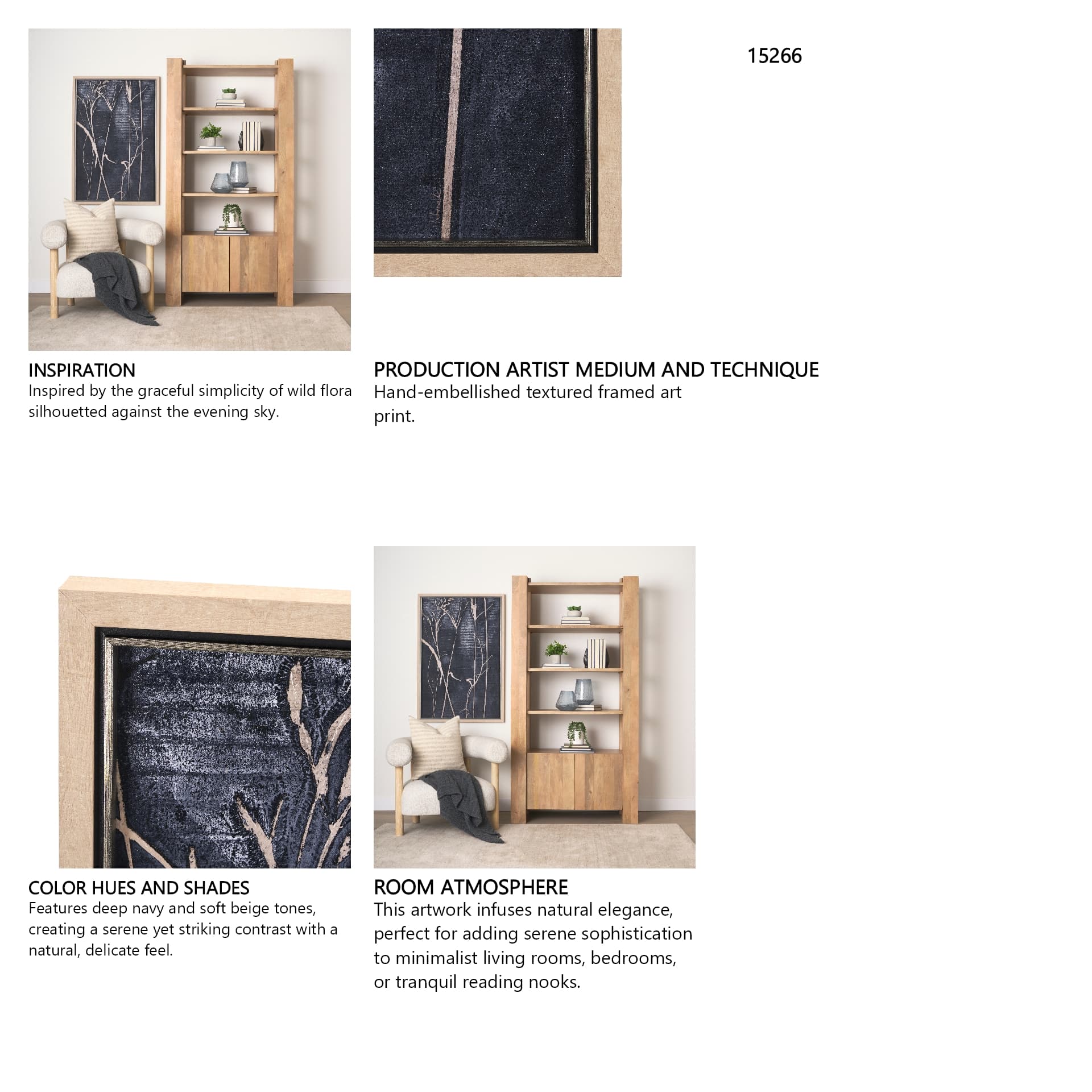Herbes Hautes Indigo I by Mercana Studio a Hand Embellished Textured Framed Art Print — in a styled room