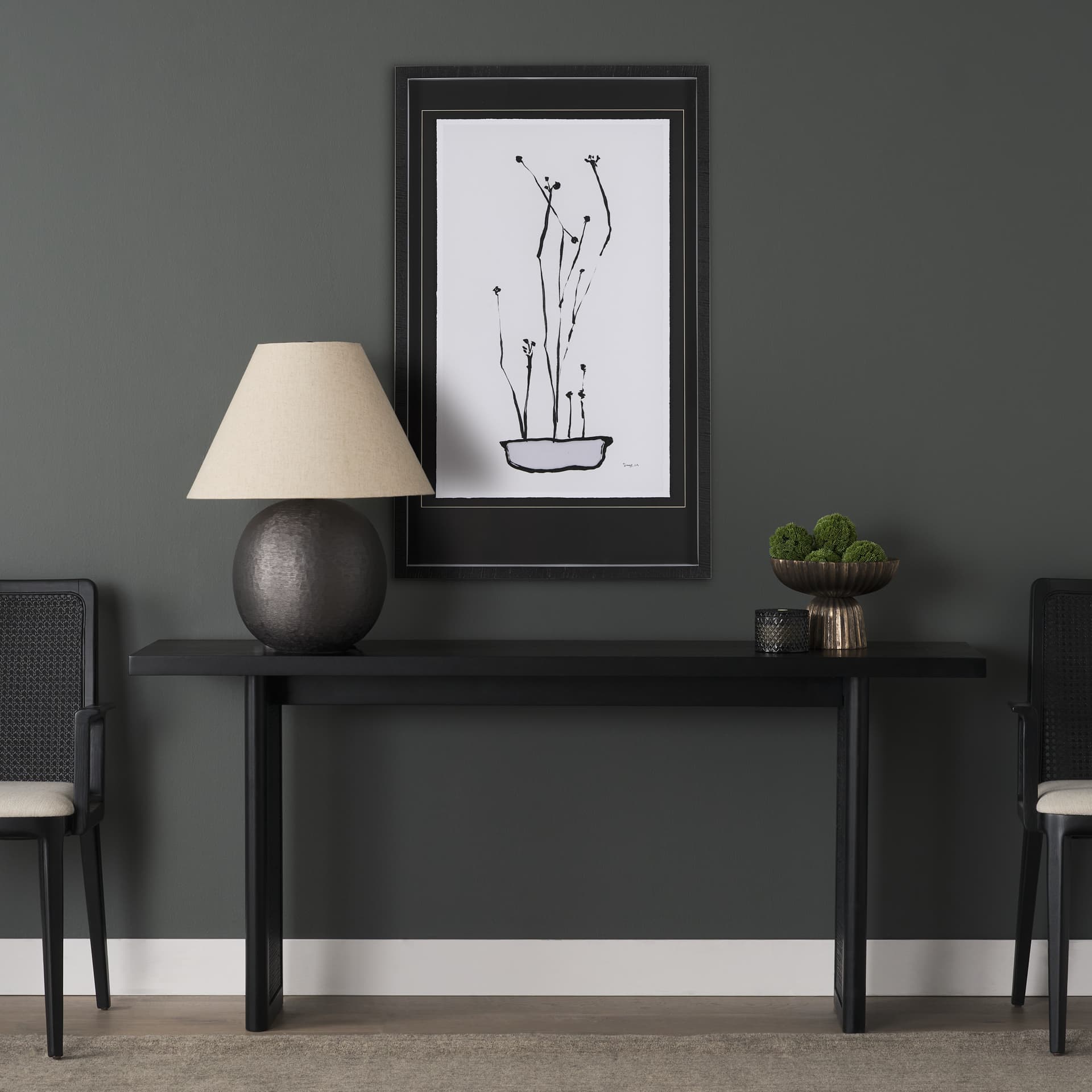Organic Line Drawing I by Mercana Studio Hand Embellished Framed Art Print Matted under Glass — in a styled room