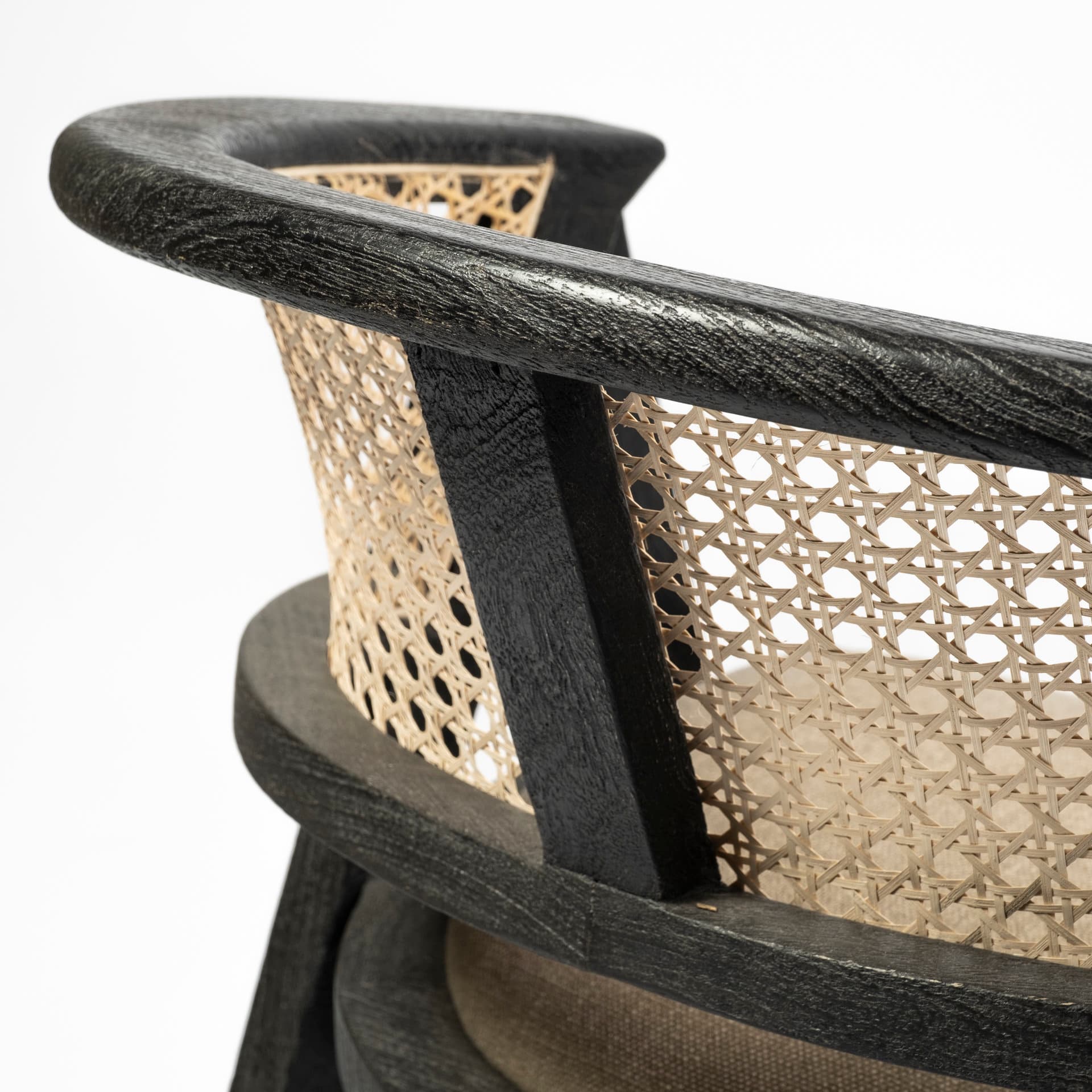 Tabitha Cane Back Dining Arm Chair | Linen w/ Black Wooden — product photograph