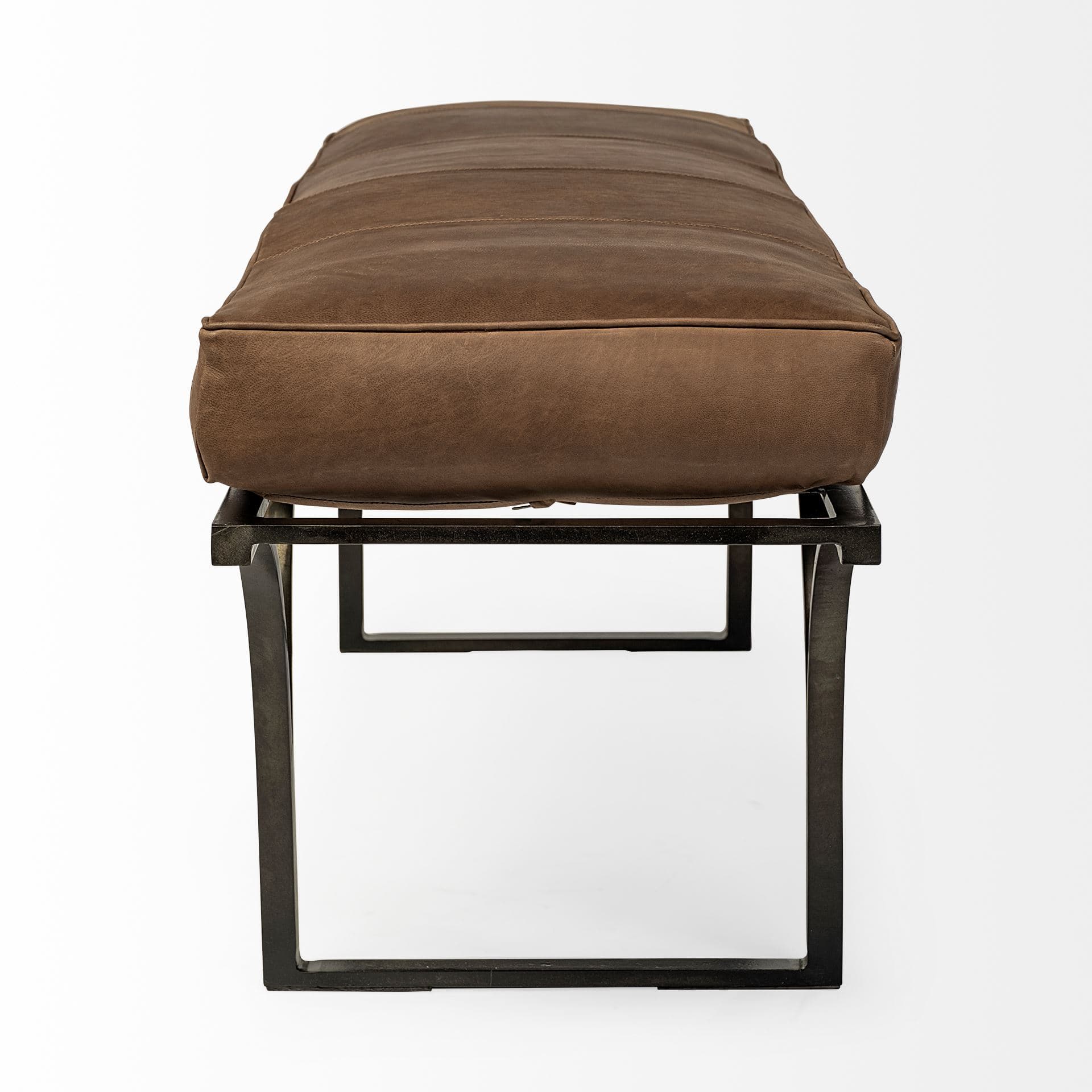 Jessie 55L x 16W Brown Leather Seat W/Black Metal Base Accent Bench — product photograph