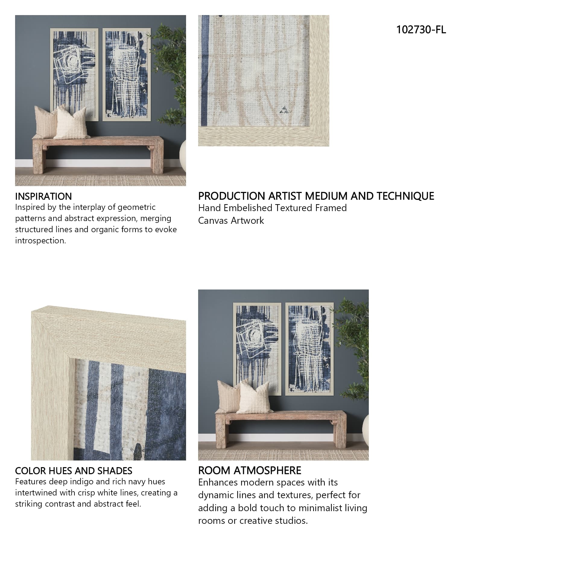 Intuition I by Mercana Studio Hand-Embellished Textured Framed Canvas Artwork — in a styled room