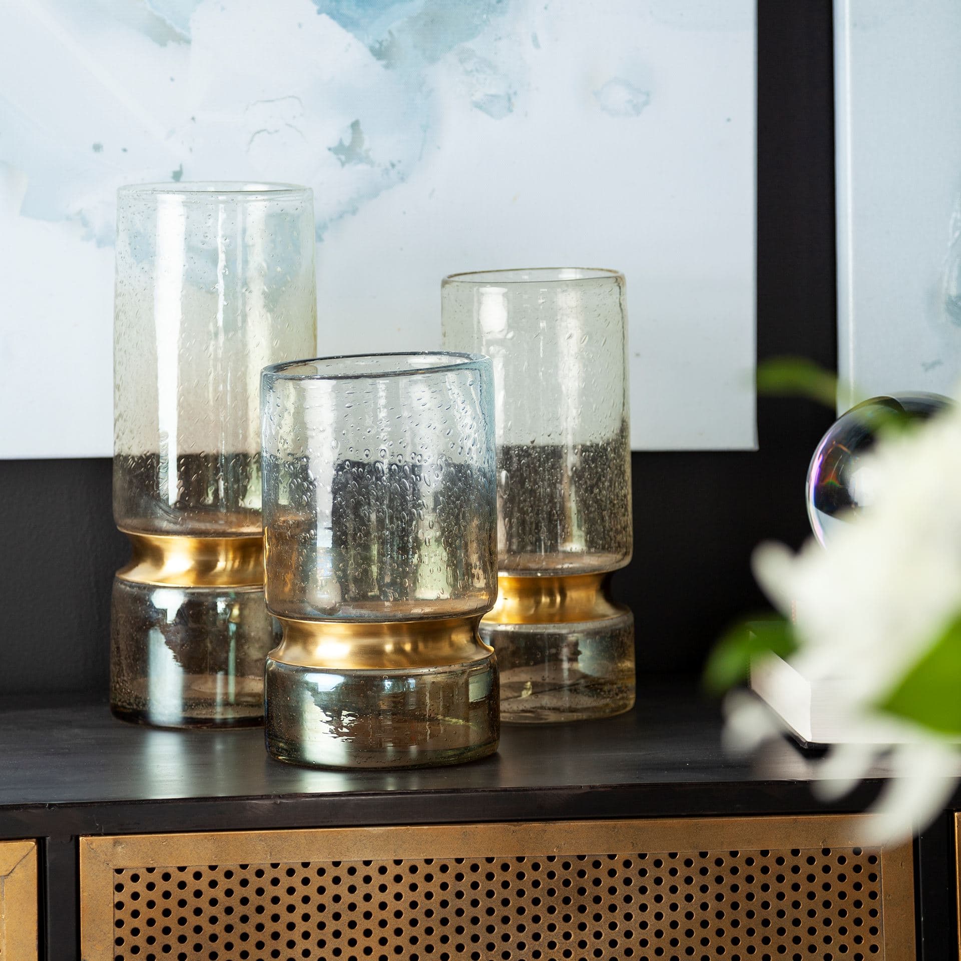 Adriatic I Small Brushed Gold Metal Glass Vase — product photograph