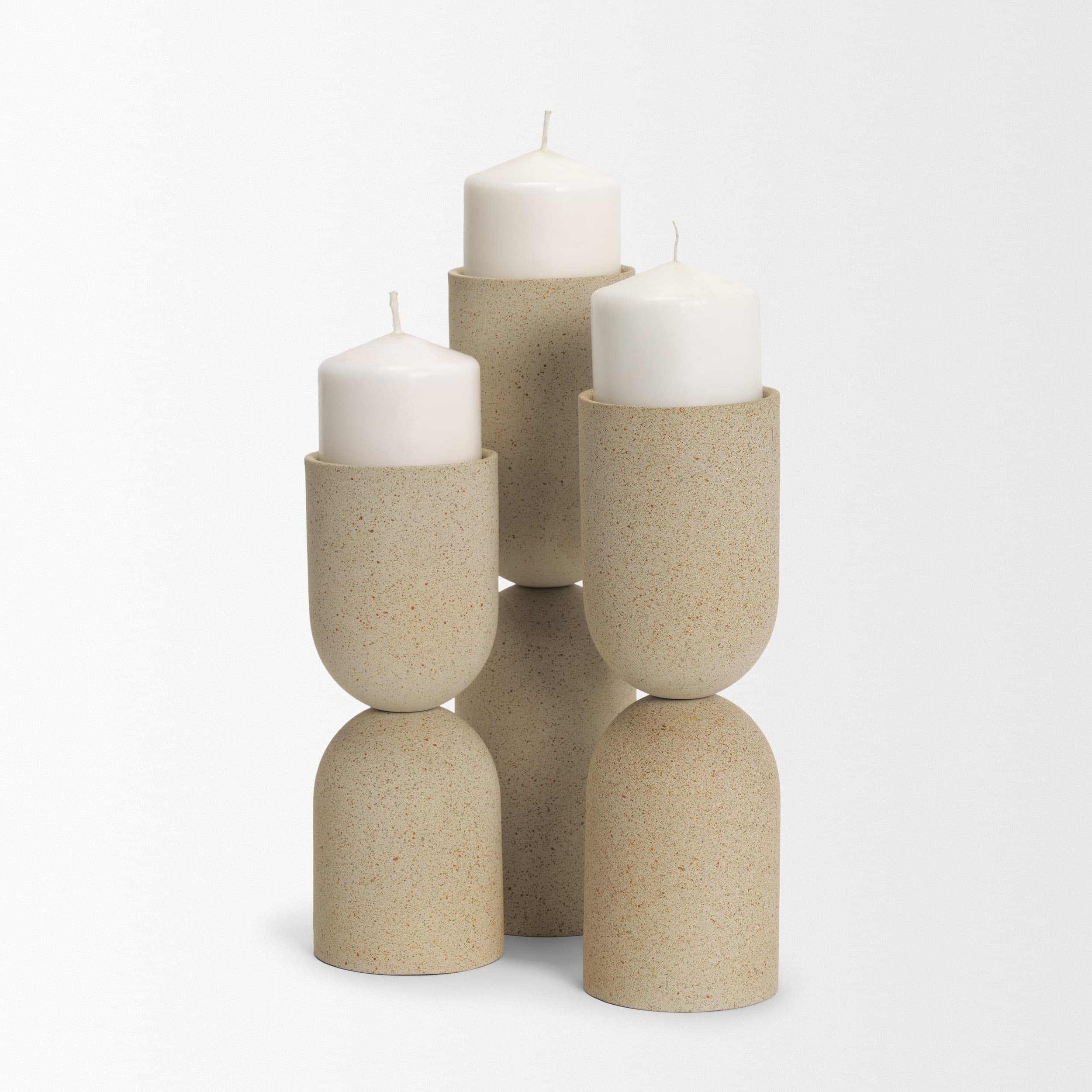 Qamra Tall Beige Textured Metal Pillar Candle Holder Candle Holder — product photograph