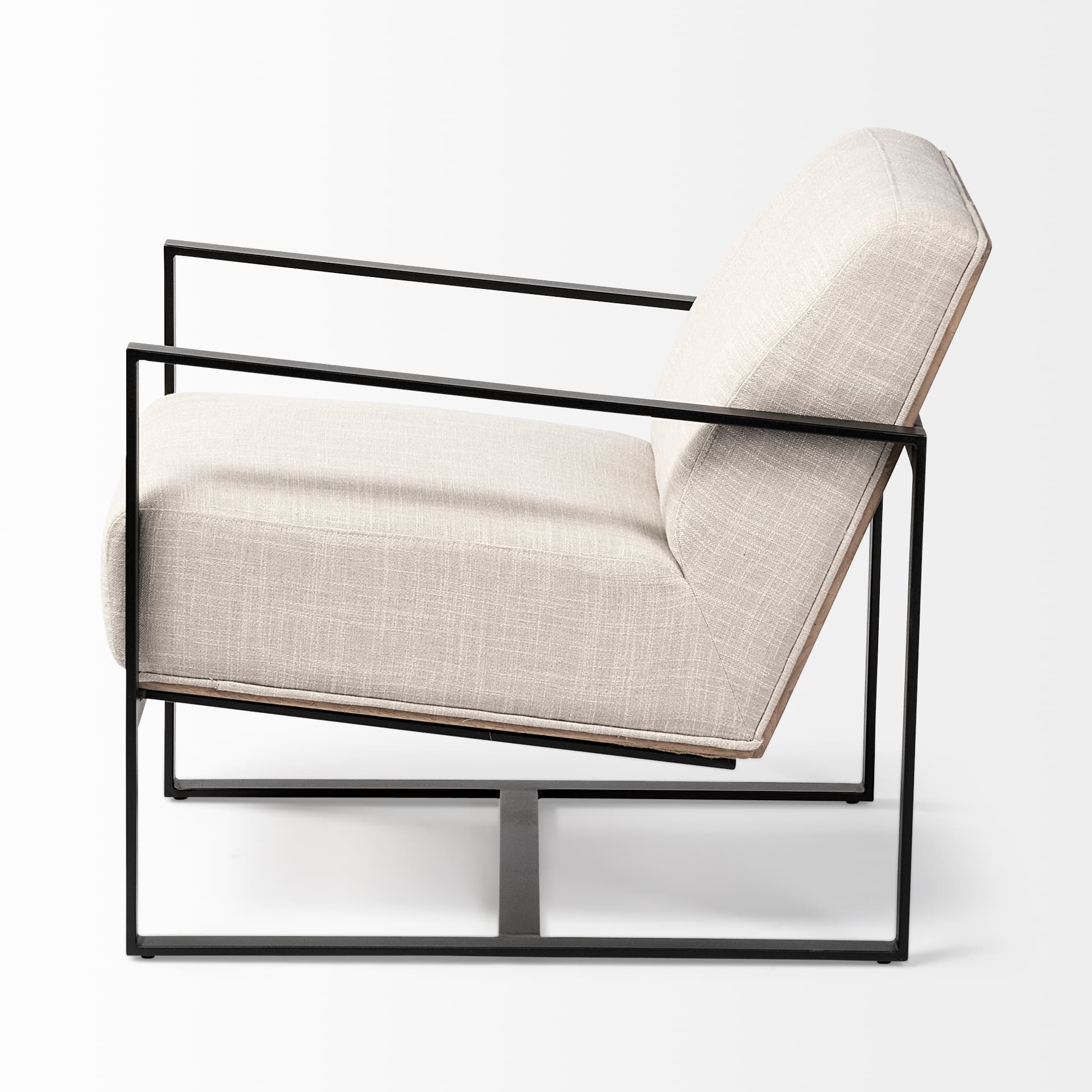 Stamford Light Beige Upholstered Seat w/ Wood Back, Metal Frame Accent Chair — product photograph