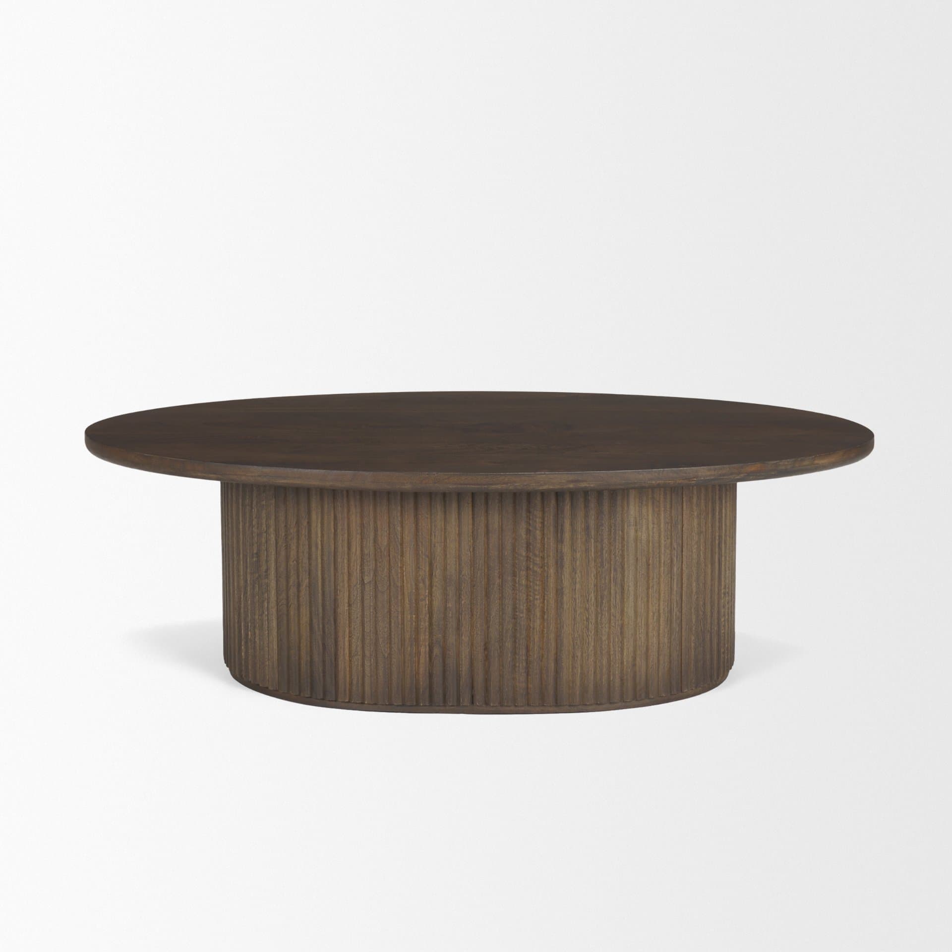 Terra 48L x 28W x 15H Dark Brown Wood Oval Fluted Coffee Table — product photograph