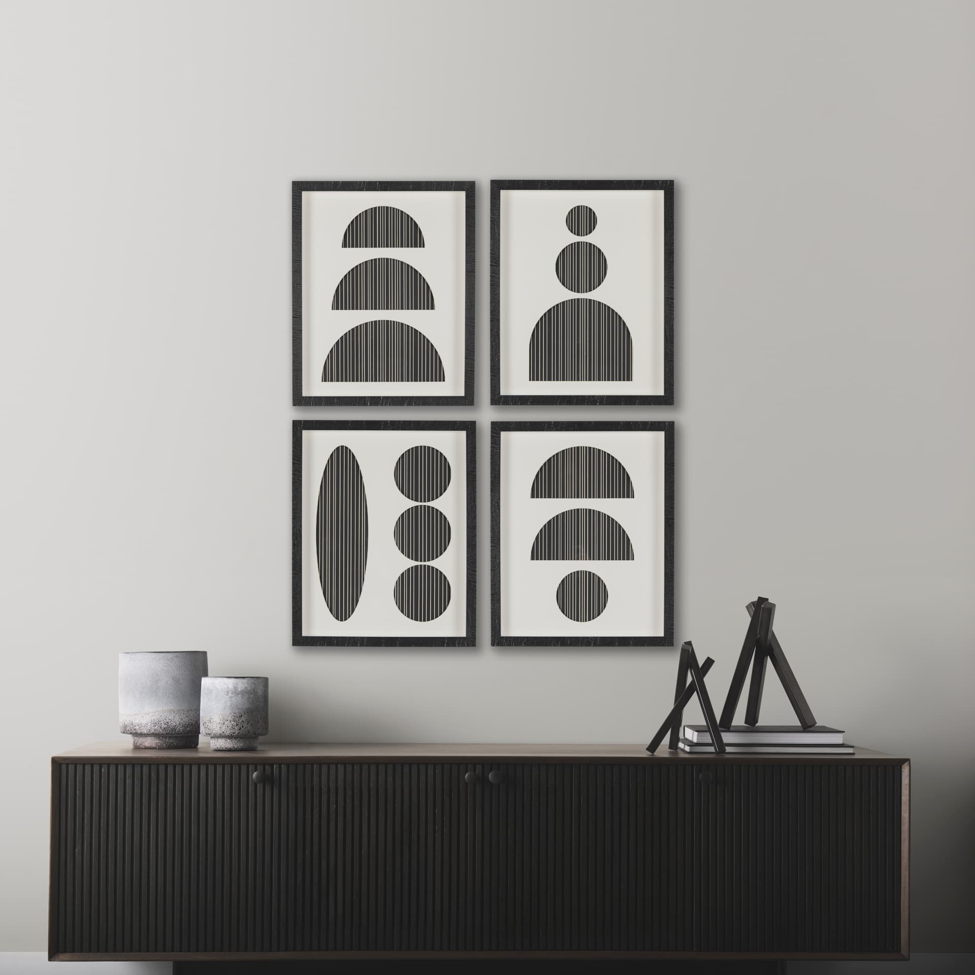 Arc & Orb 4 by Studio M a Framed Art Print Matted under Glass — in a styled room