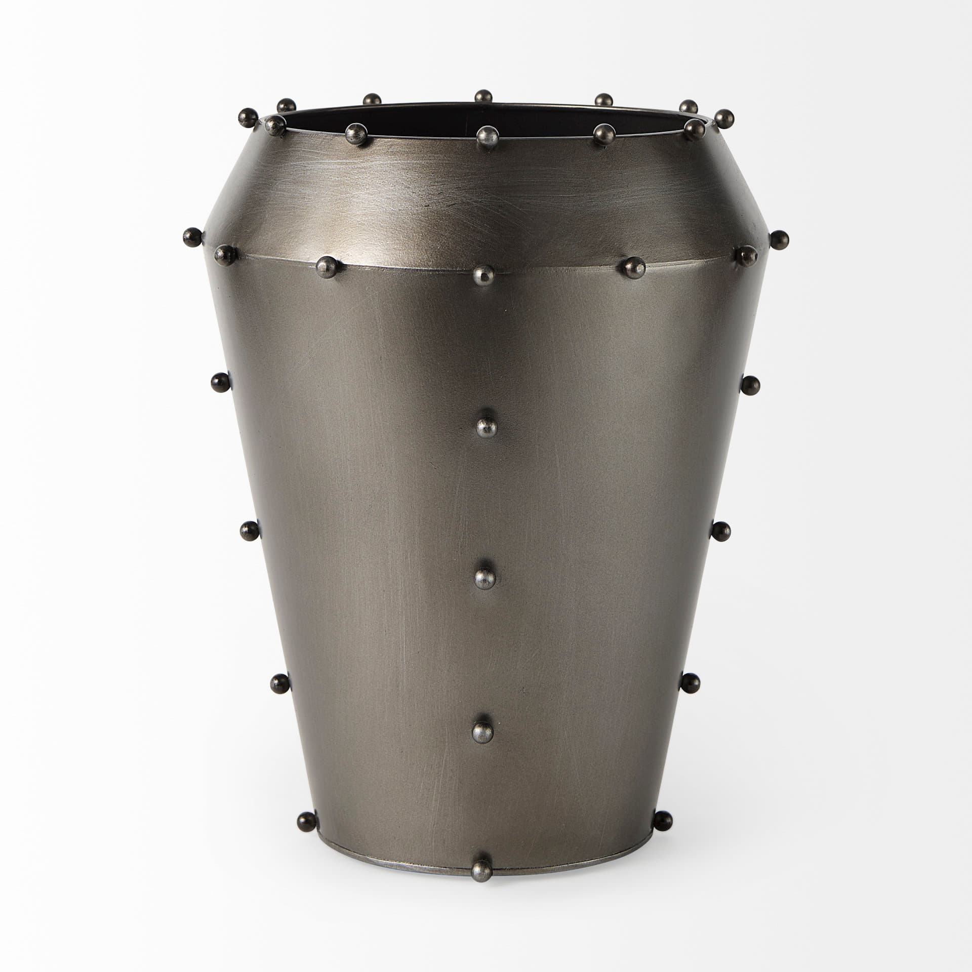 Elio 12.2H Large Gun Metal Gray Metal W/Studs Vase — product photograph