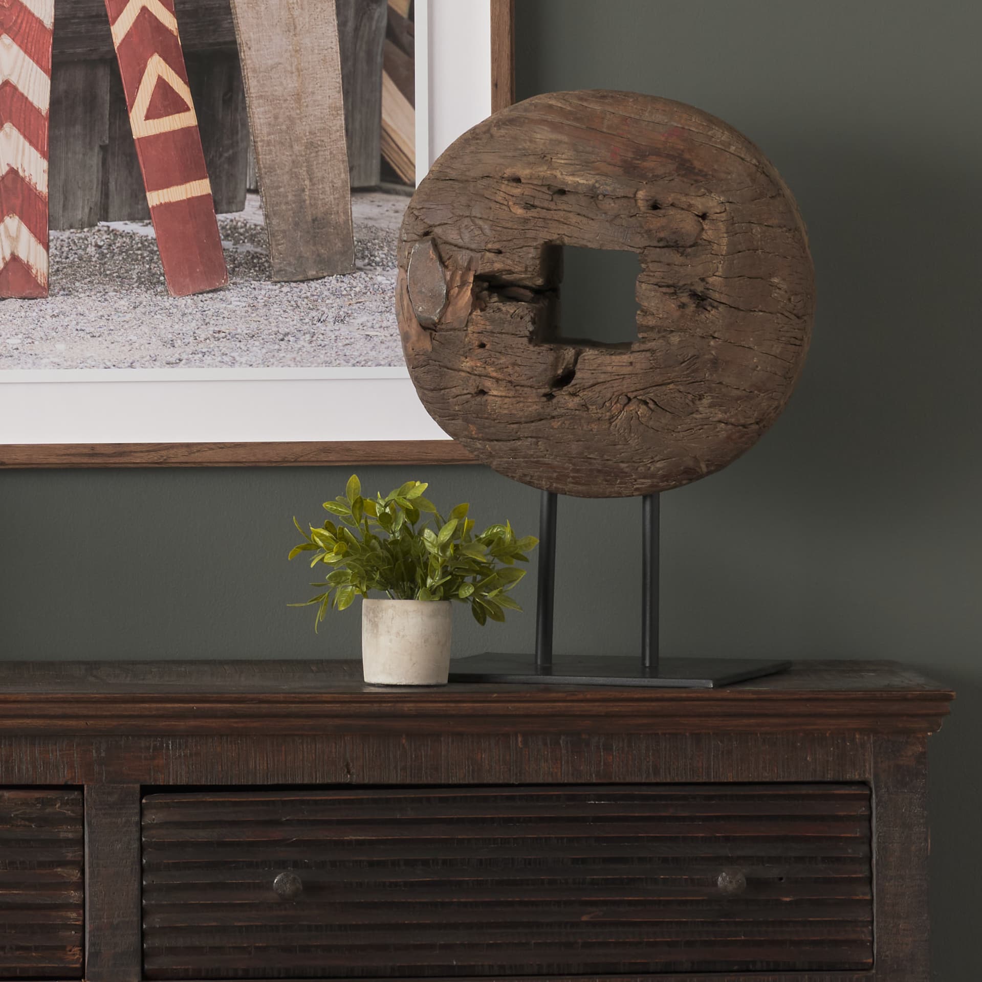 Incana 20L x 4W Natural Brown Reclaimed Wood Wheel Object — product photograph