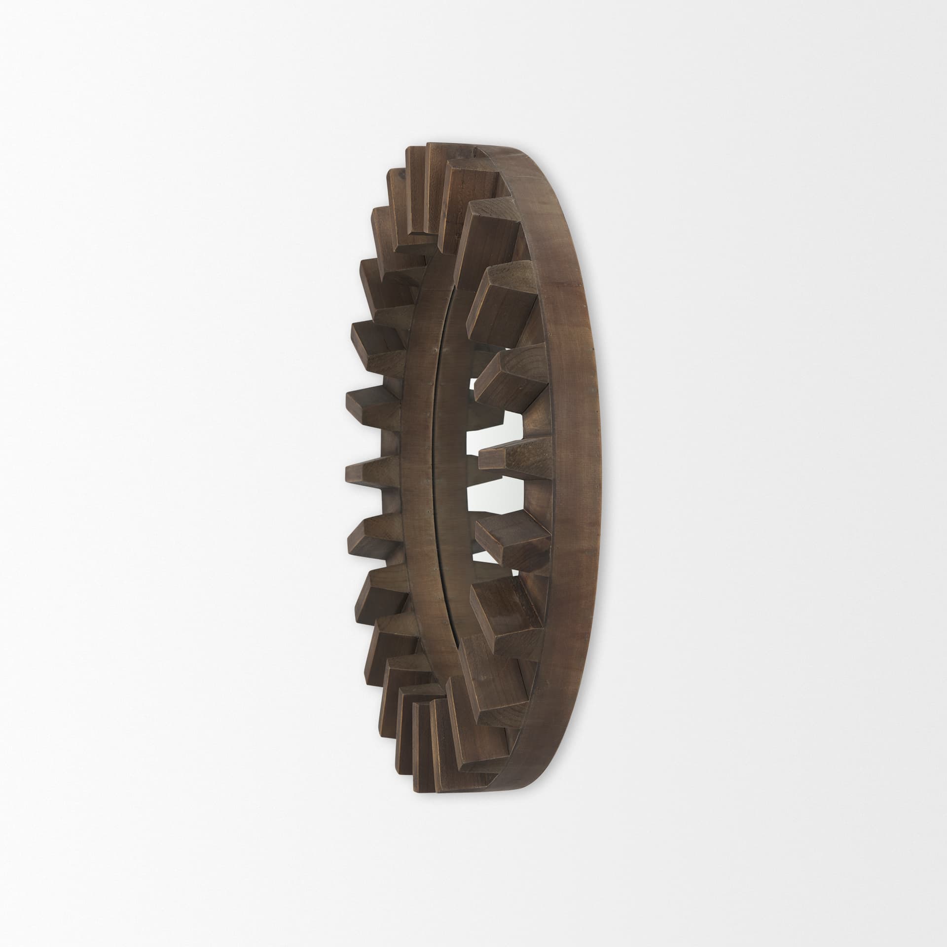 Sprocket 26" Round Brown Wood Frame Mirror — product photograph
