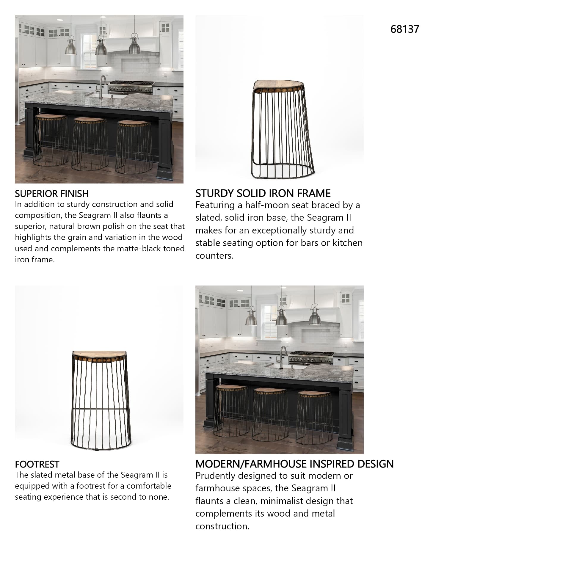 Seagram Backless 25.6in Seat Counter Stool | Brown Wood w/ Black Metal — product photograph