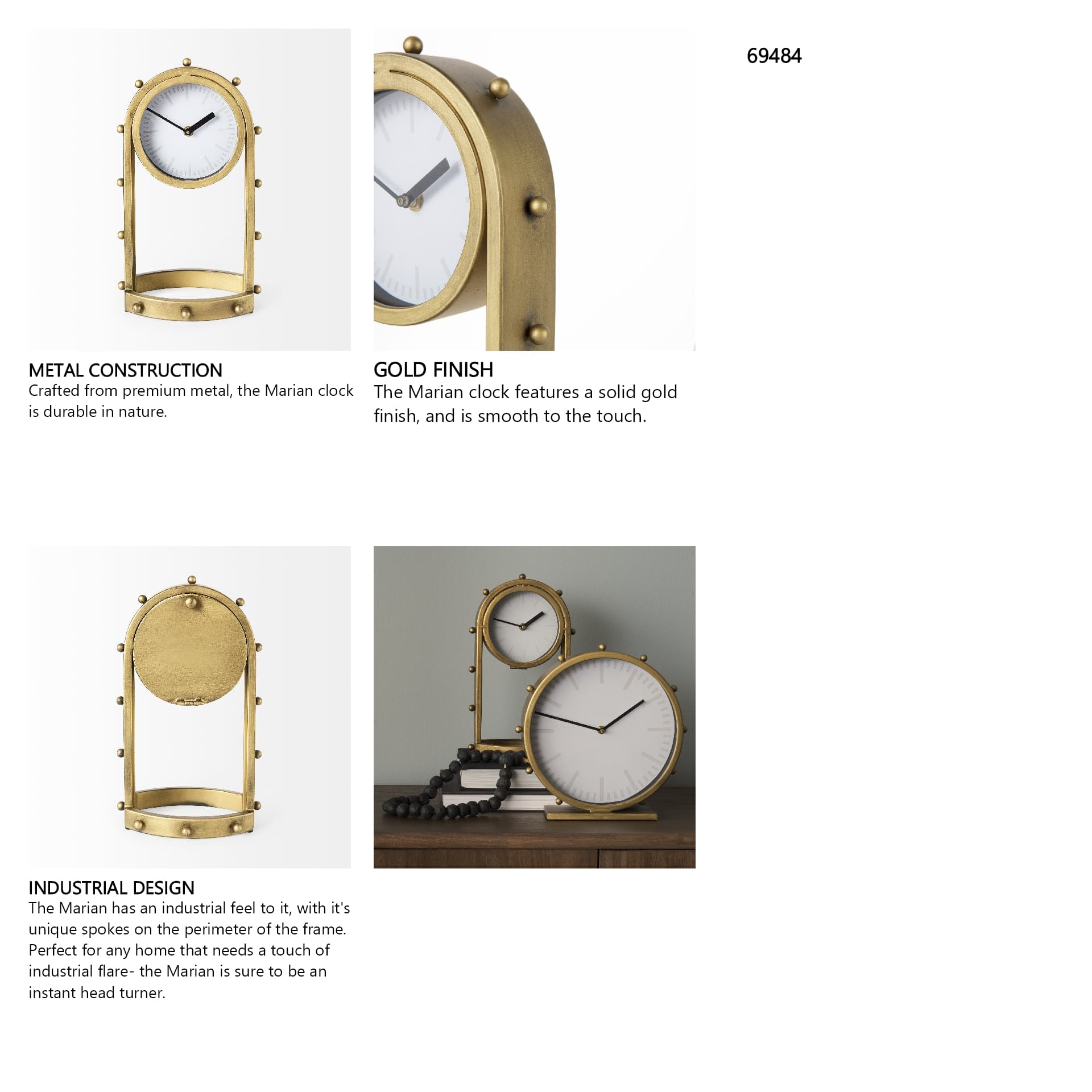 Marian 7.5L x 5.7W x 13.0H Gold Studded Table Clock — in a styled room