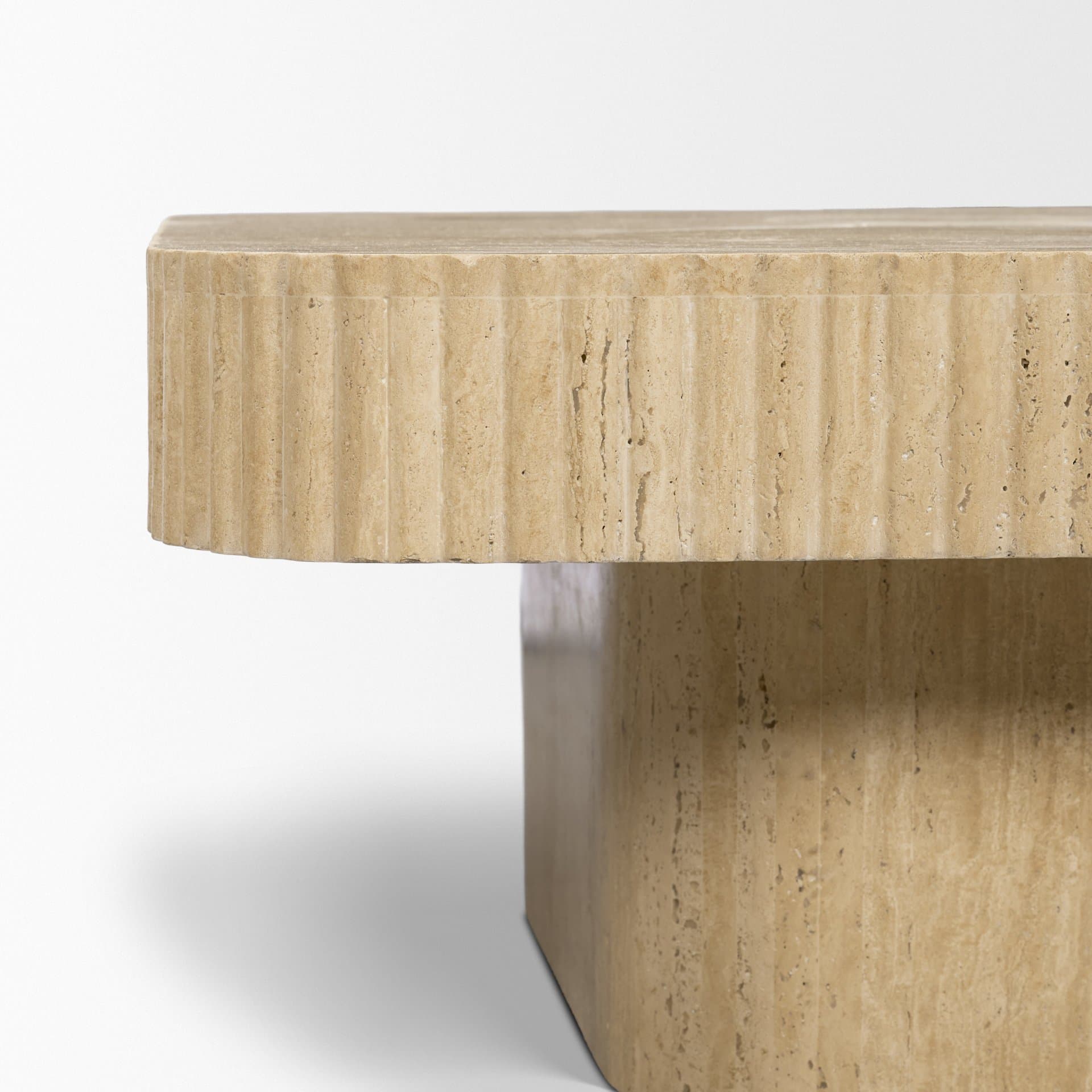 Tavora Ribbed Square Travertine Coffee Table — product photograph
