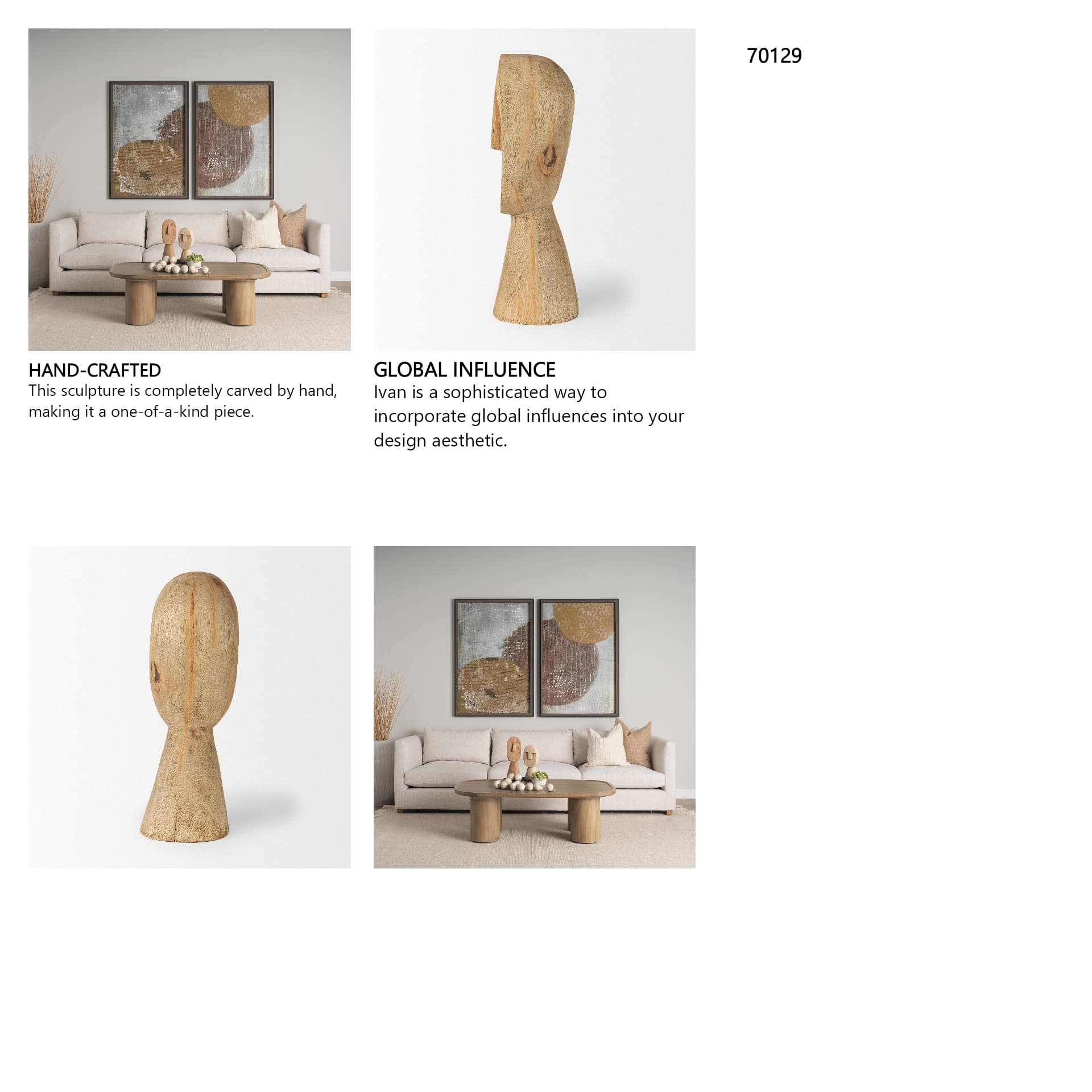 Ivan Large Wooden Head Sculpture — in a styled room