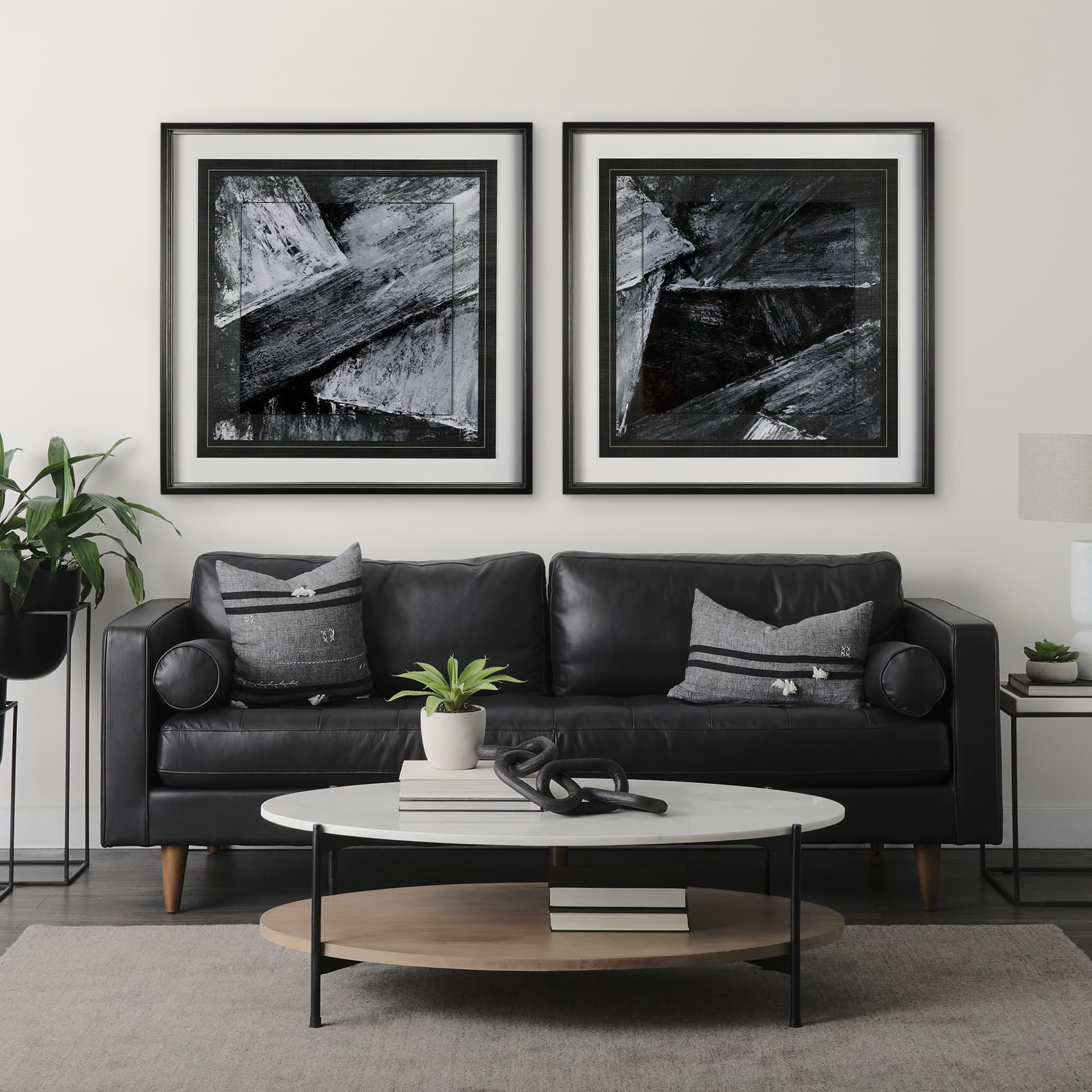 Black Composition II by Mercana Studio Hand Embellished Textured Framed Art Print Matted under Glass — in a styled room