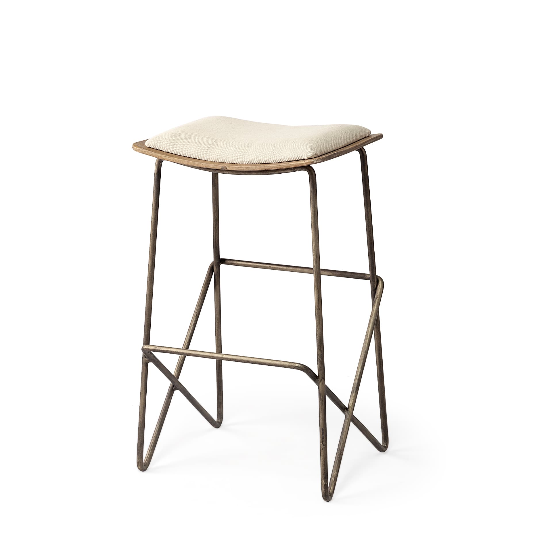 Katniss Backless 26in Seat Counter Stool | Cream Fabric w/ Gold Metal — product photograph