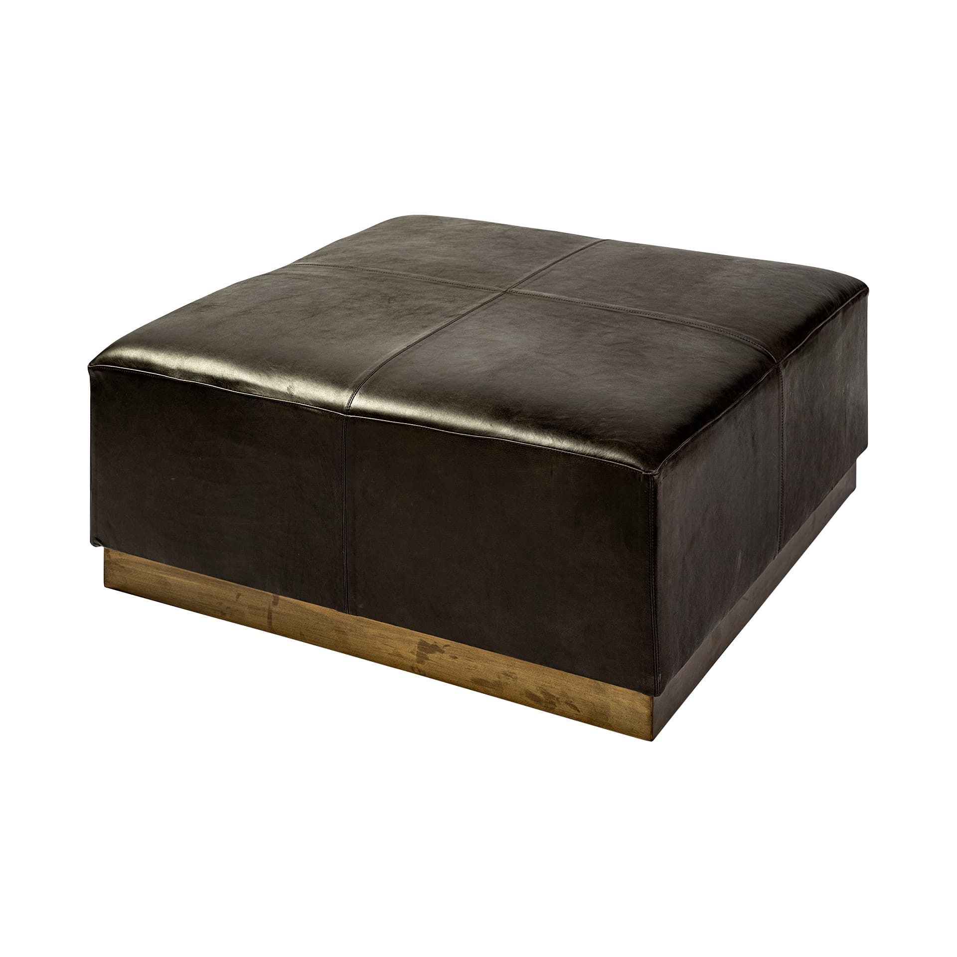 Minara 36" Square Black Leather Wrapped w/Metal Base Ottoman — product photograph