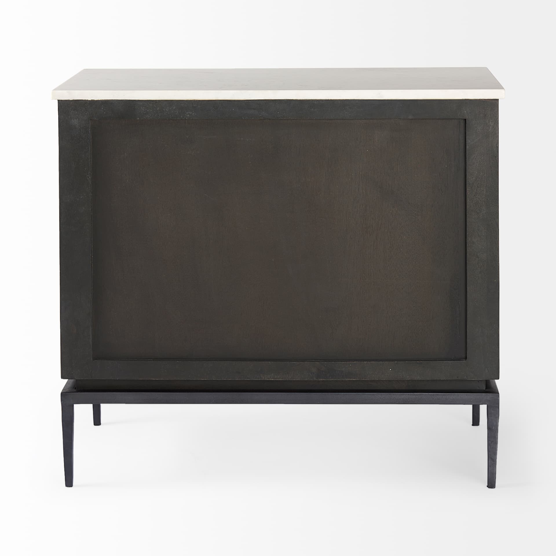 Divina Black-Brown Wood w/ White Marble Top and Black Metal Base Accent Cabinet — product photograph