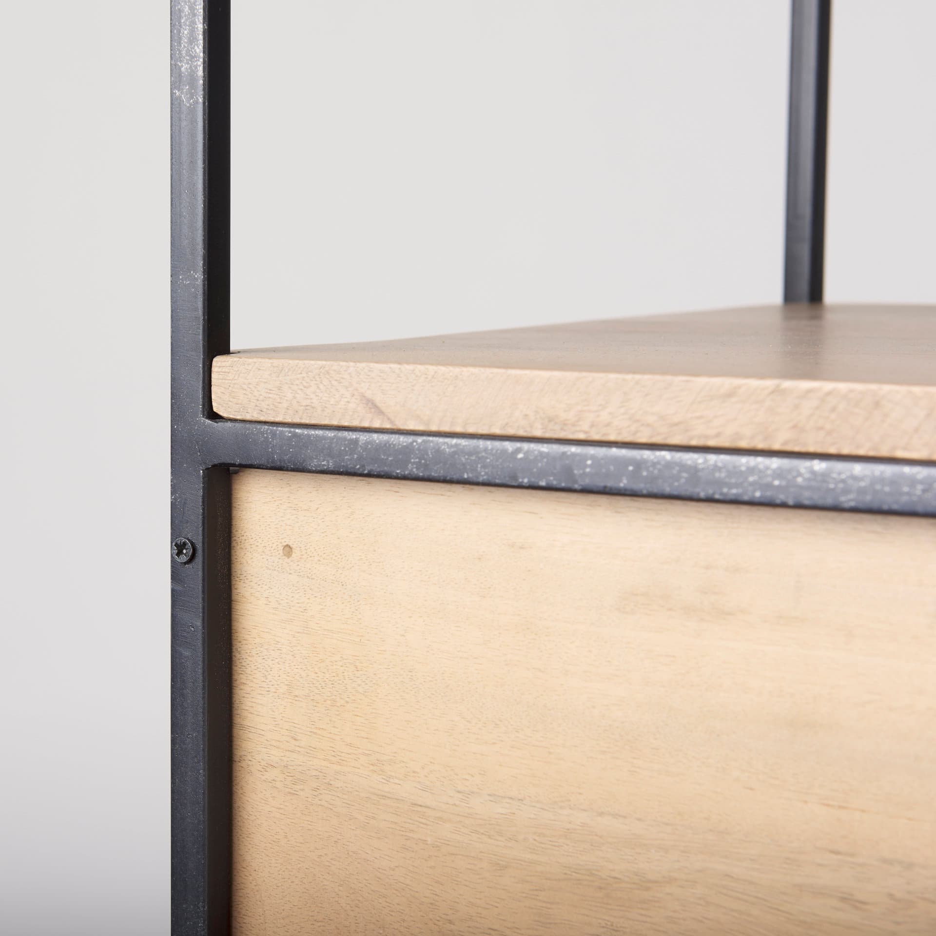 Morris 19.75 L x 15.0W x 72.5H Beige Wood W/Black Metal Frame 4-Tier Shelving Unit — product photograph