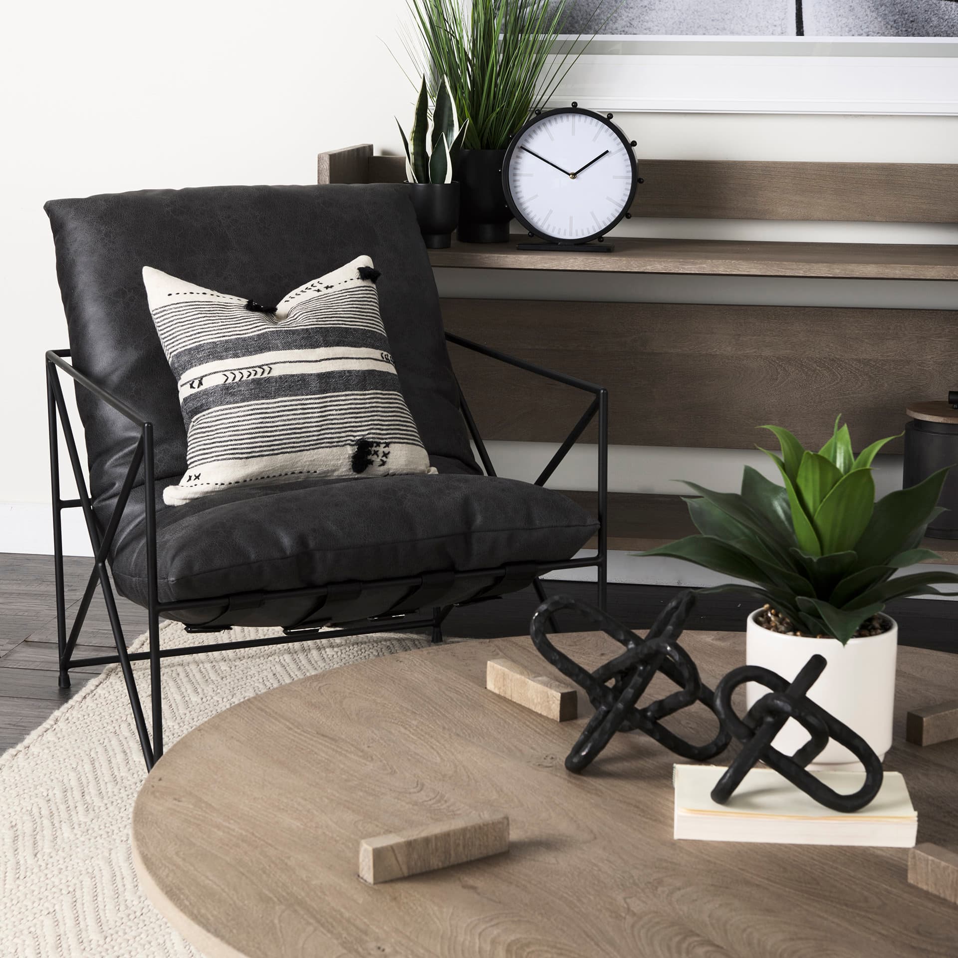 Marian 11.0L x 3.1W x 11.0H Black Studded Round Table Clock — product photograph