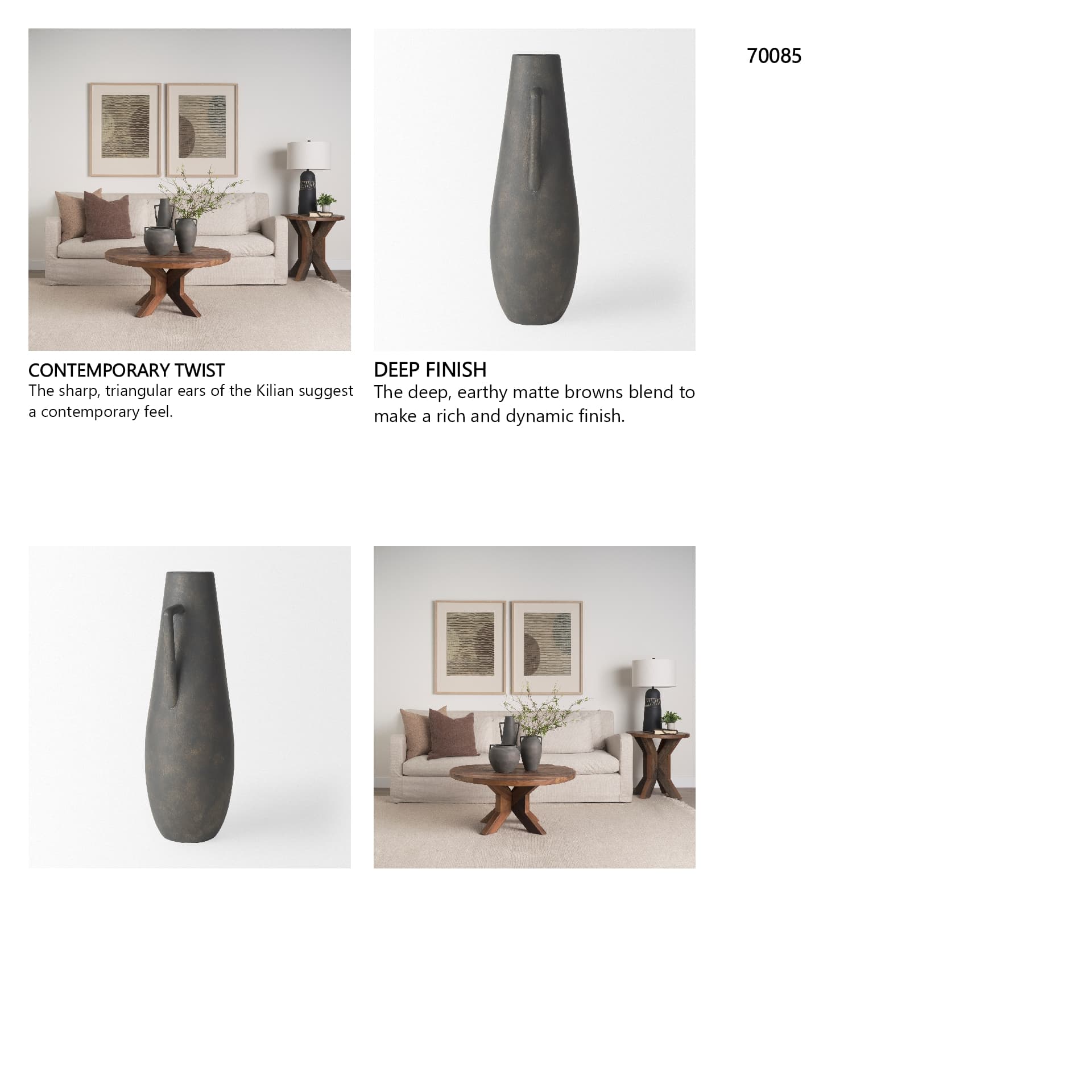 Kilian Tall Matte Brown-Gray Double Ear Vase — in a styled room