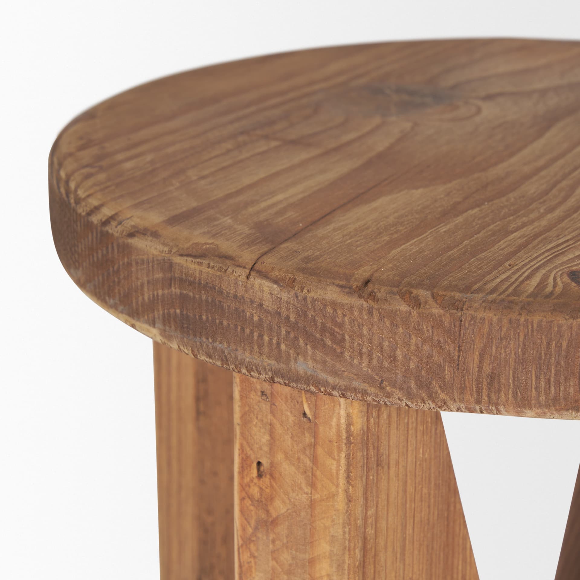 Tahlia Round Natural Brown Wood w/ Angled Legs Stool — product photograph