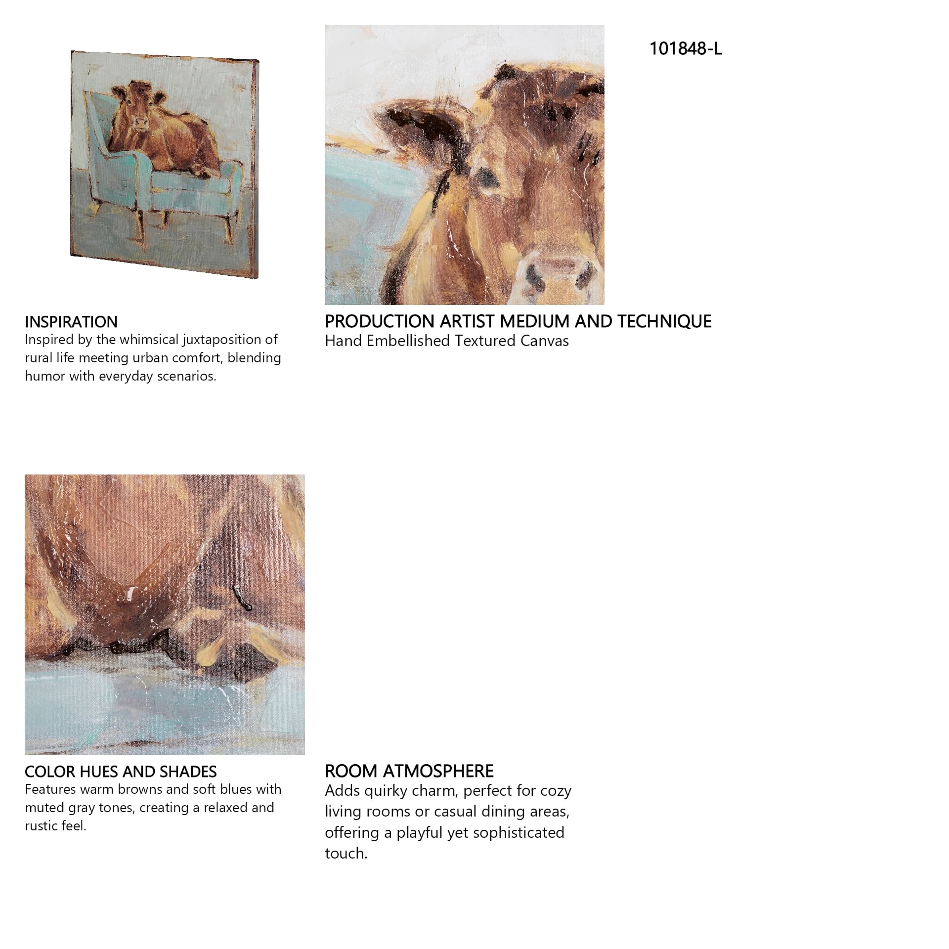 Moo-ving IV by Ethan Harper a Hand Embellished Textured Canvas — in a styled room