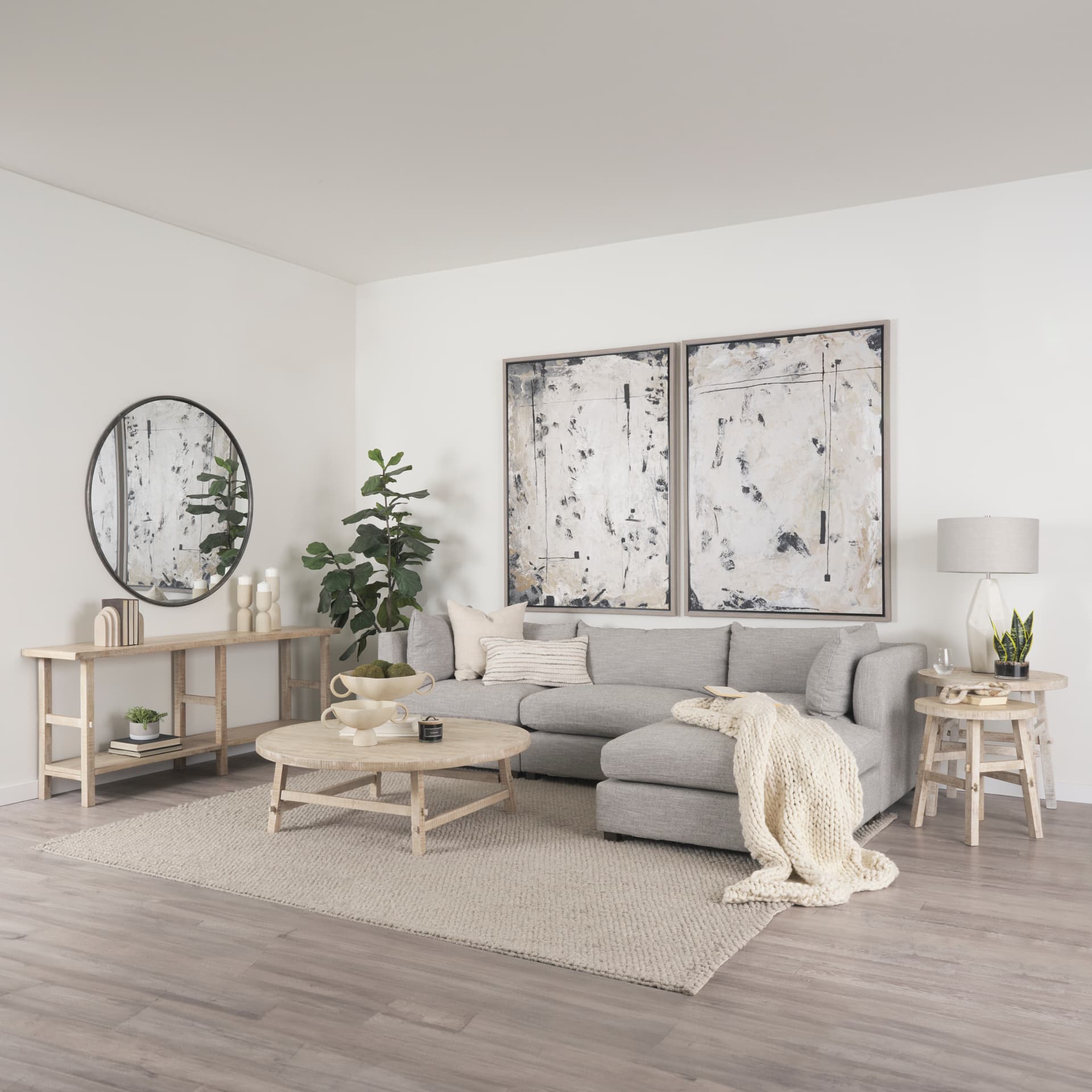 Rosie Large Blonde Wood End Table — in a styled room
