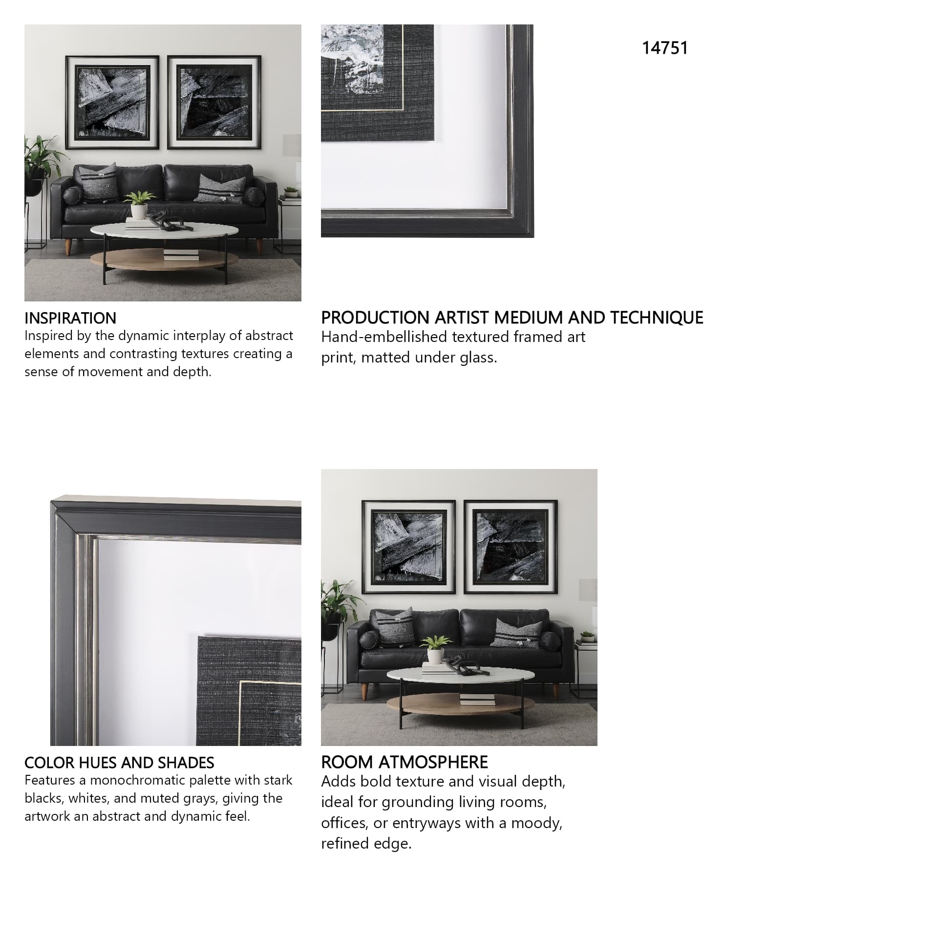 Black Composition I by Mercana Studio Hand Embellished Textured Framed Art Print Matted under Glass — in a styled room