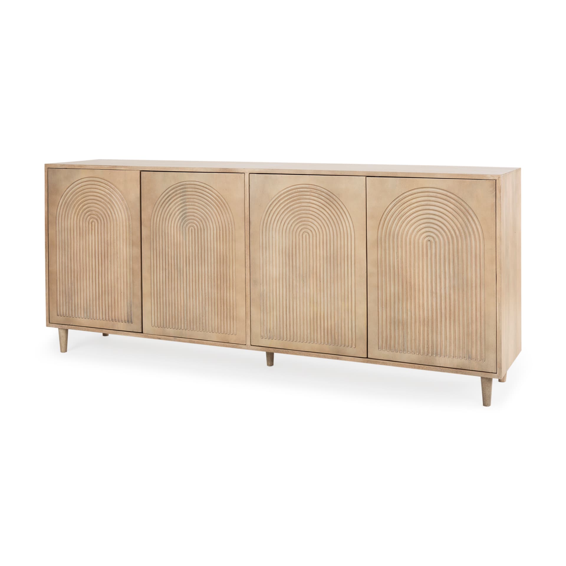 Tucker Light Brown Wood w/ Carved Arch Pattern 4 Door Sideboard — product photograph