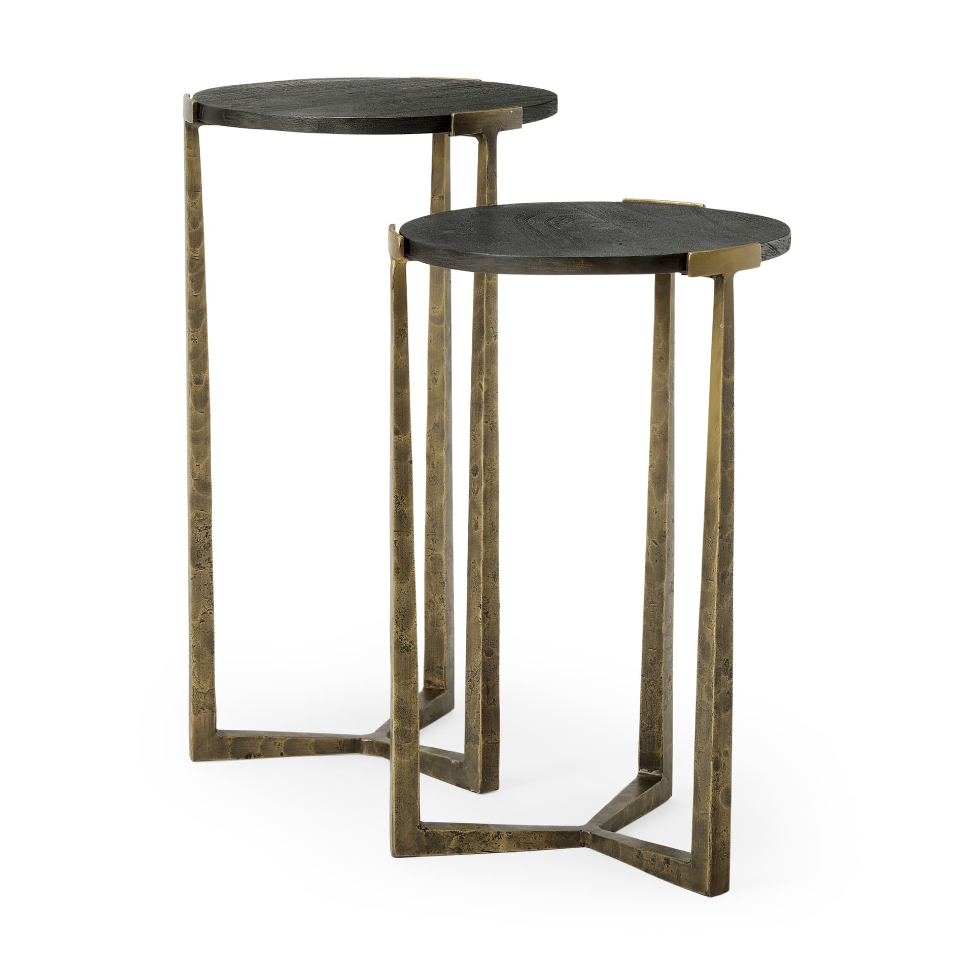 Atticus Black Wood and Antiqued Gold Metal Nesting Accent Tables (Set of 2) — product photograph