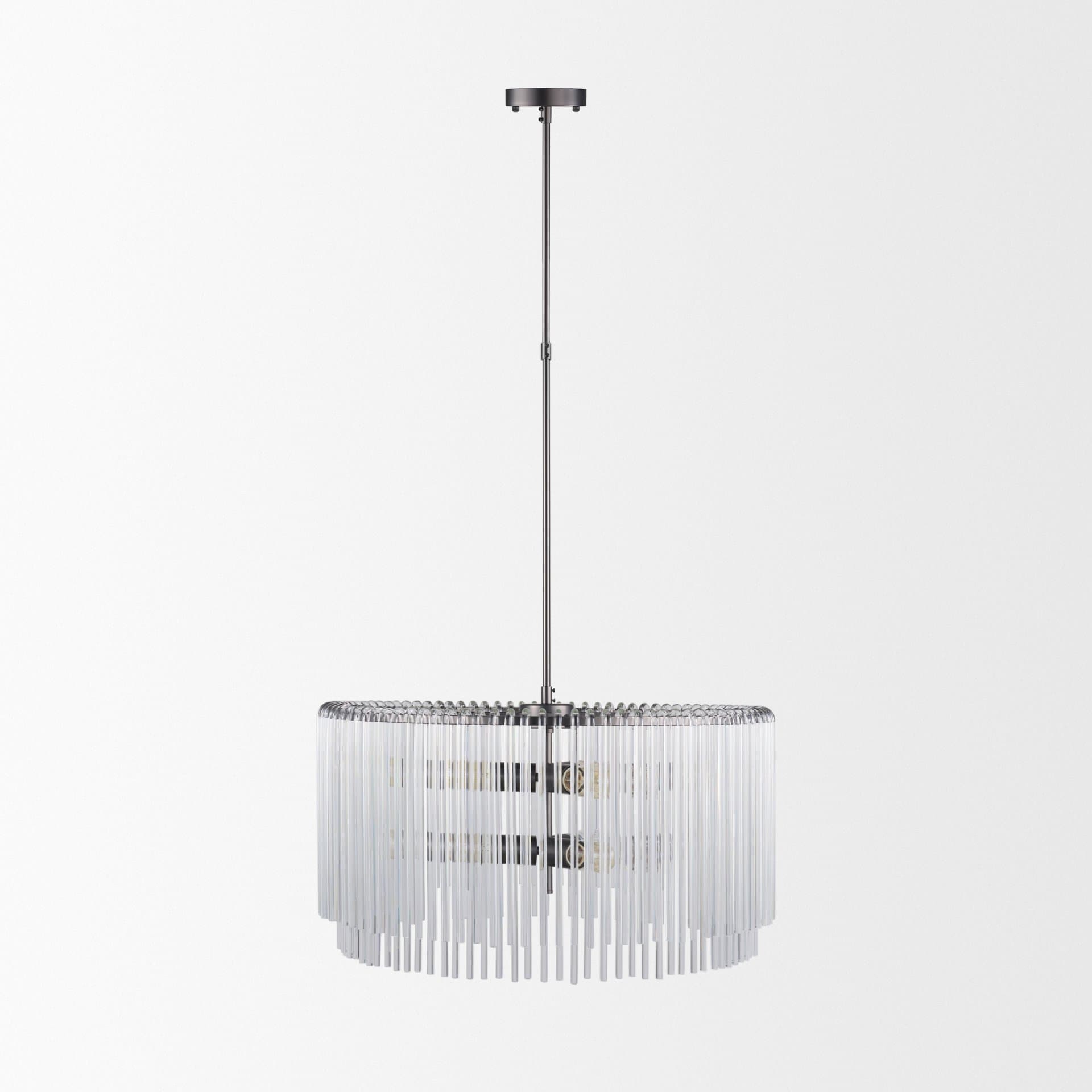 Anna (26"x14") Hanging Gun-Metal w/ Clear Glass Rods Six Bulb Chandelier — product photograph