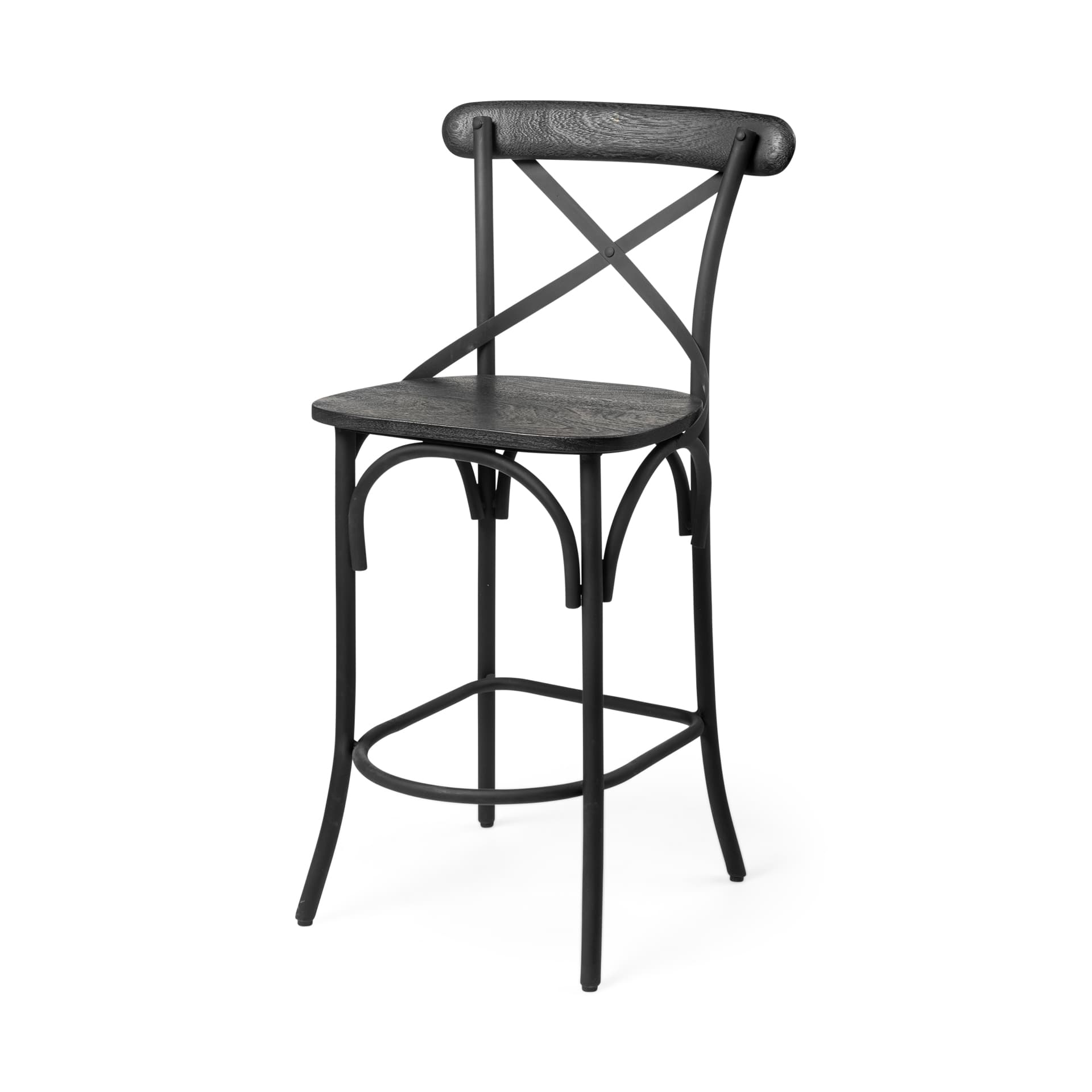 Etienne Low Back 26.25in Seat Counter Stool | Black Wood w/ Metal — product photograph