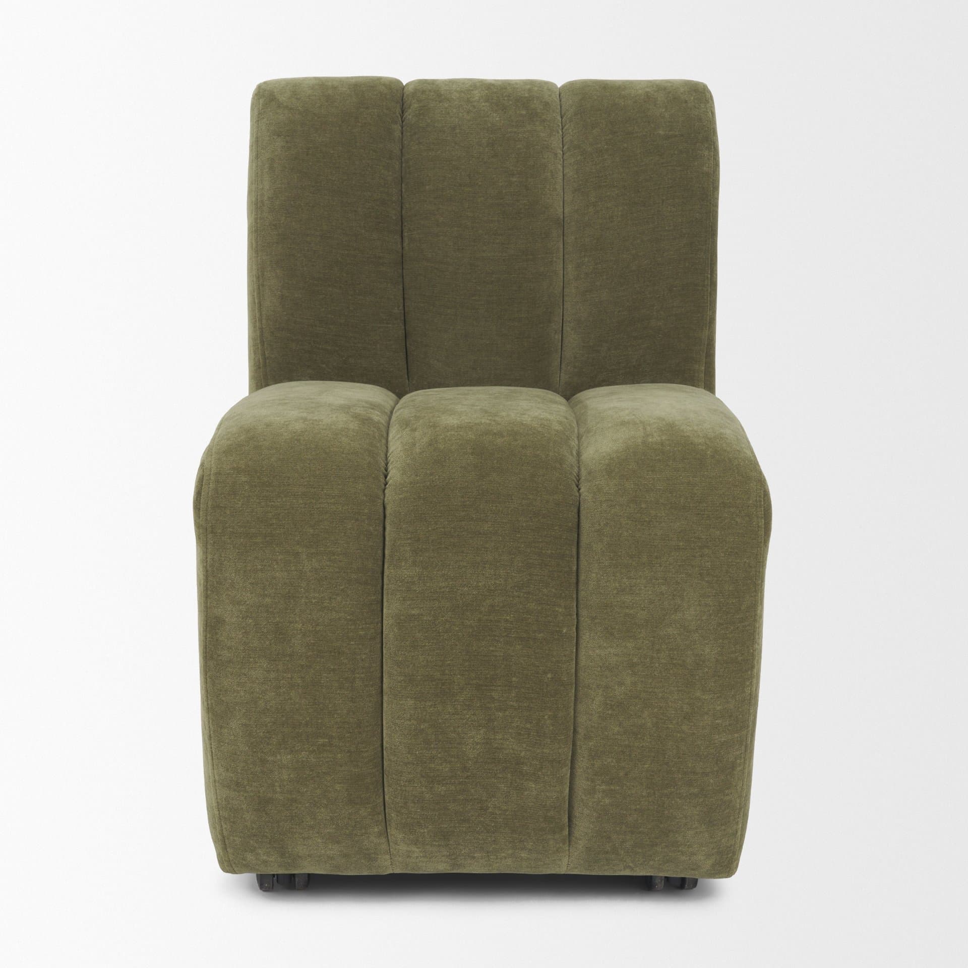 Wilkins Barrel Back Dining Arm Chair | Moss Olive Fabric w/ Wood — product photograph